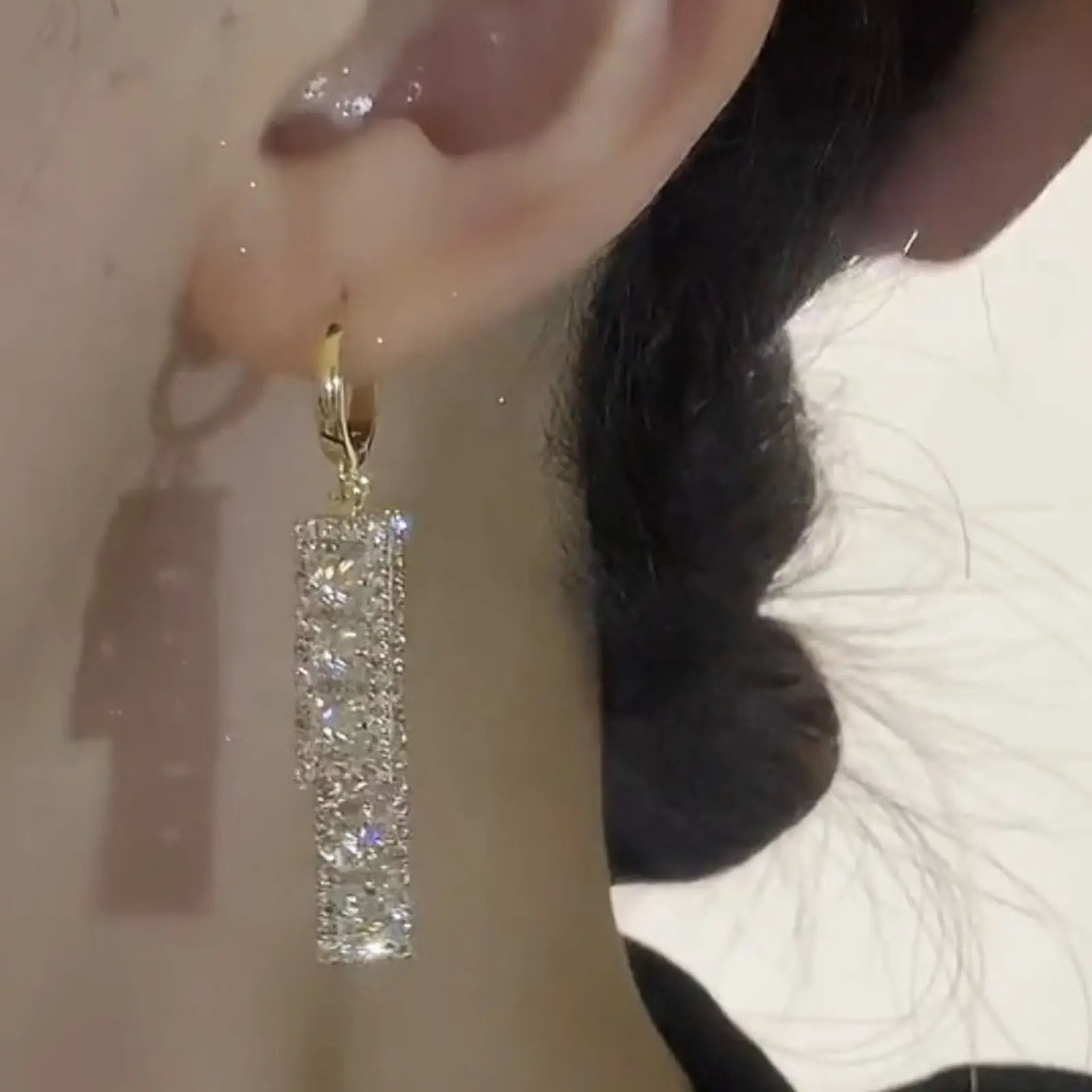 Glitter Tassel Earrings For Women Fashionable Trendy Full Rhinestone Zircon Earrings Exquisite Geometric Jewelry Ear Accessories