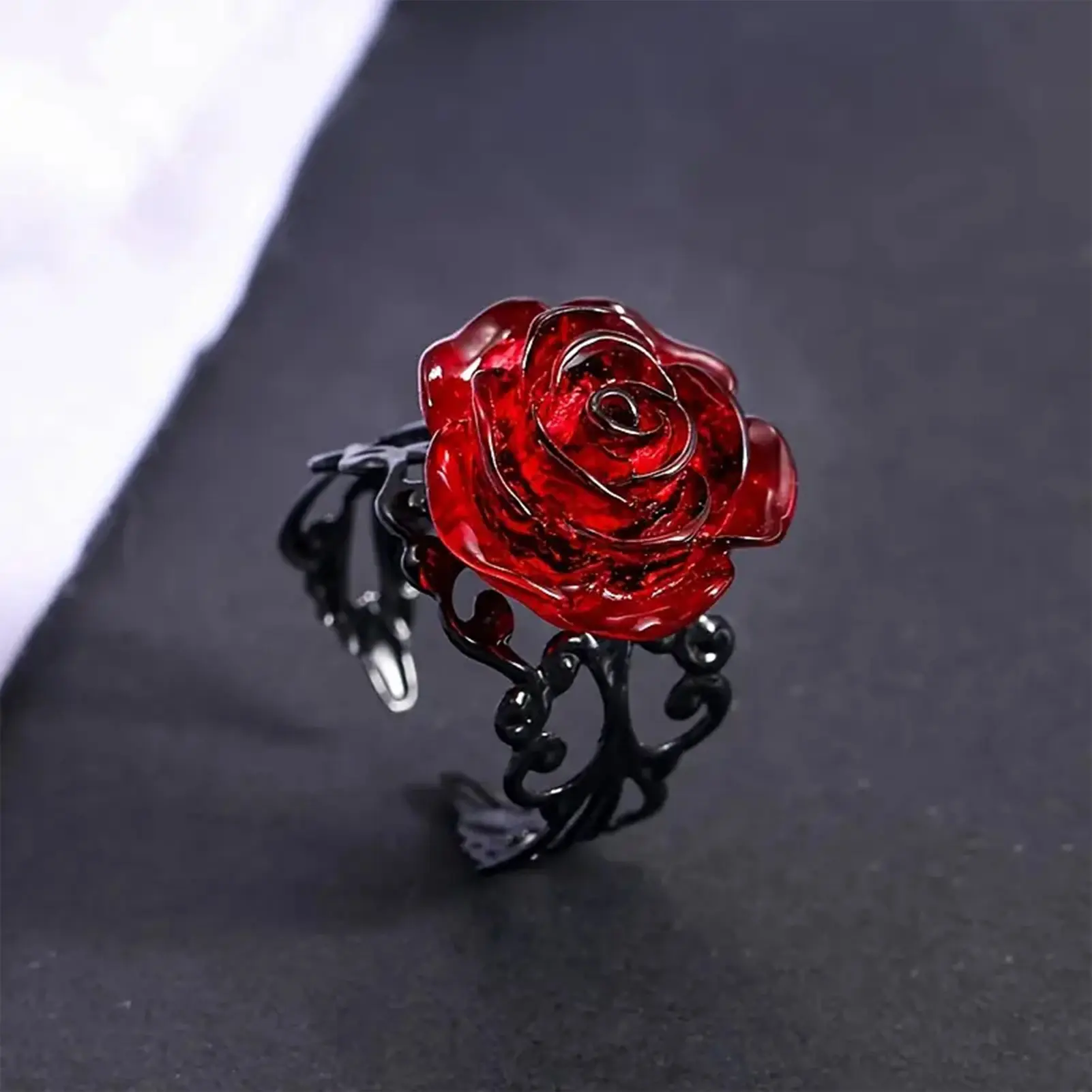 Gothic Style Ring For Women Red Rose Black Thorn Open Ring Halloween Decorative Ring Anime Cosplay Props Jewelry Accessories