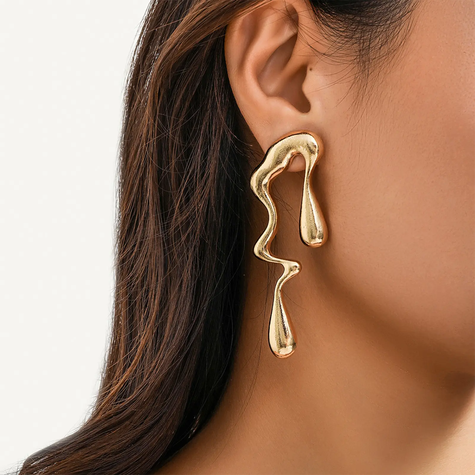 Fashionable Gothic Earrings For Women Liquid Metal Designed Earrings Trendy Irregular Geometric Earrings Jewelry Accessories