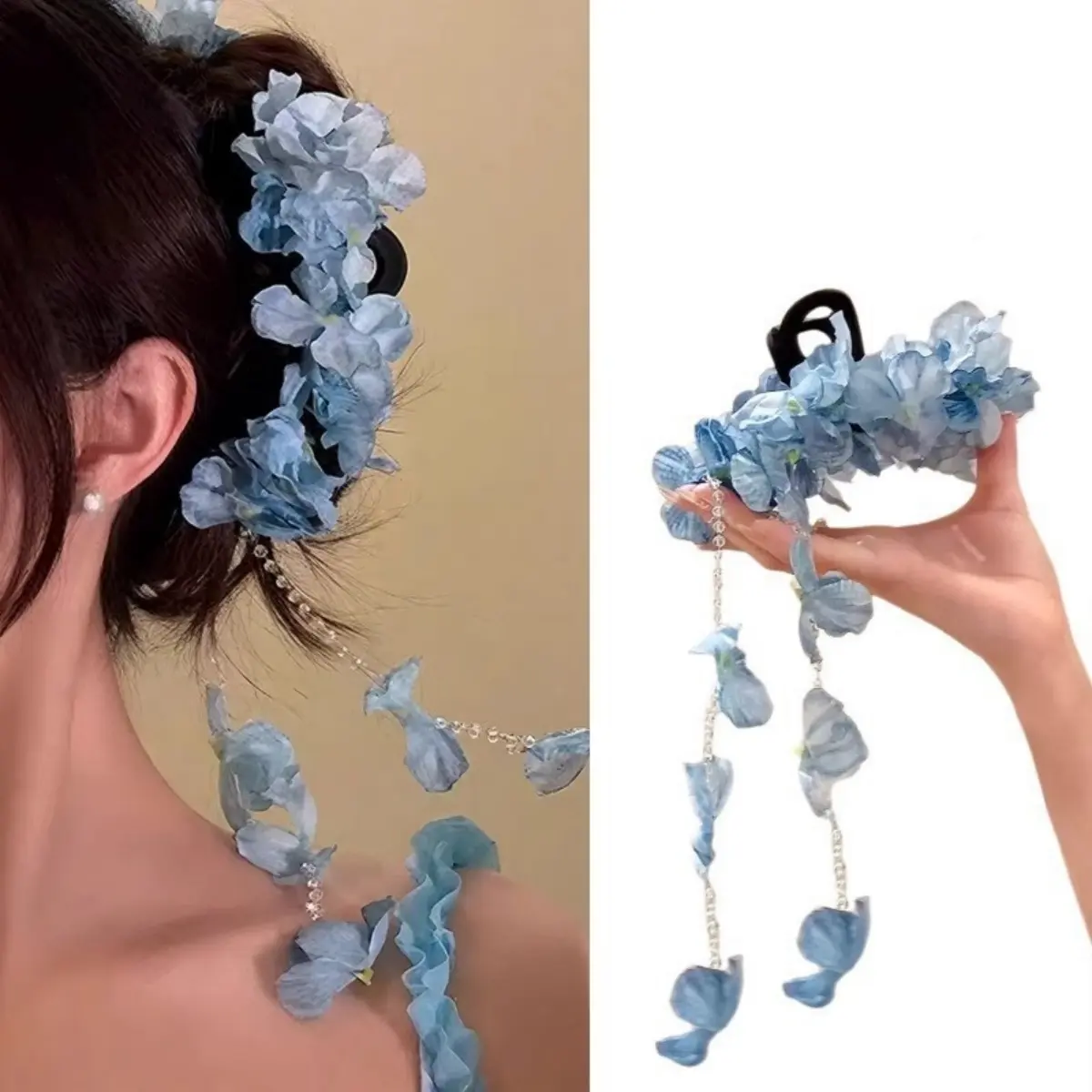 Sweety Bohemia Hair Claw For Women Rhinestones Butterfly Flower Tassel Shark Gripper Summer Fairy Gauze Flower Hair Clip Hairpin