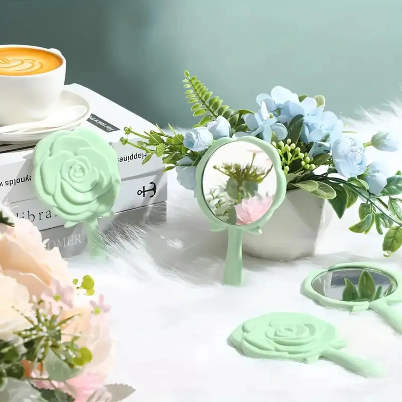 15pcs Handheld Makeup Mirror Portable Cosmetic Mirror Set For Shopping Travel Party Creative Rose Shape Handheld Makeup Mirror
