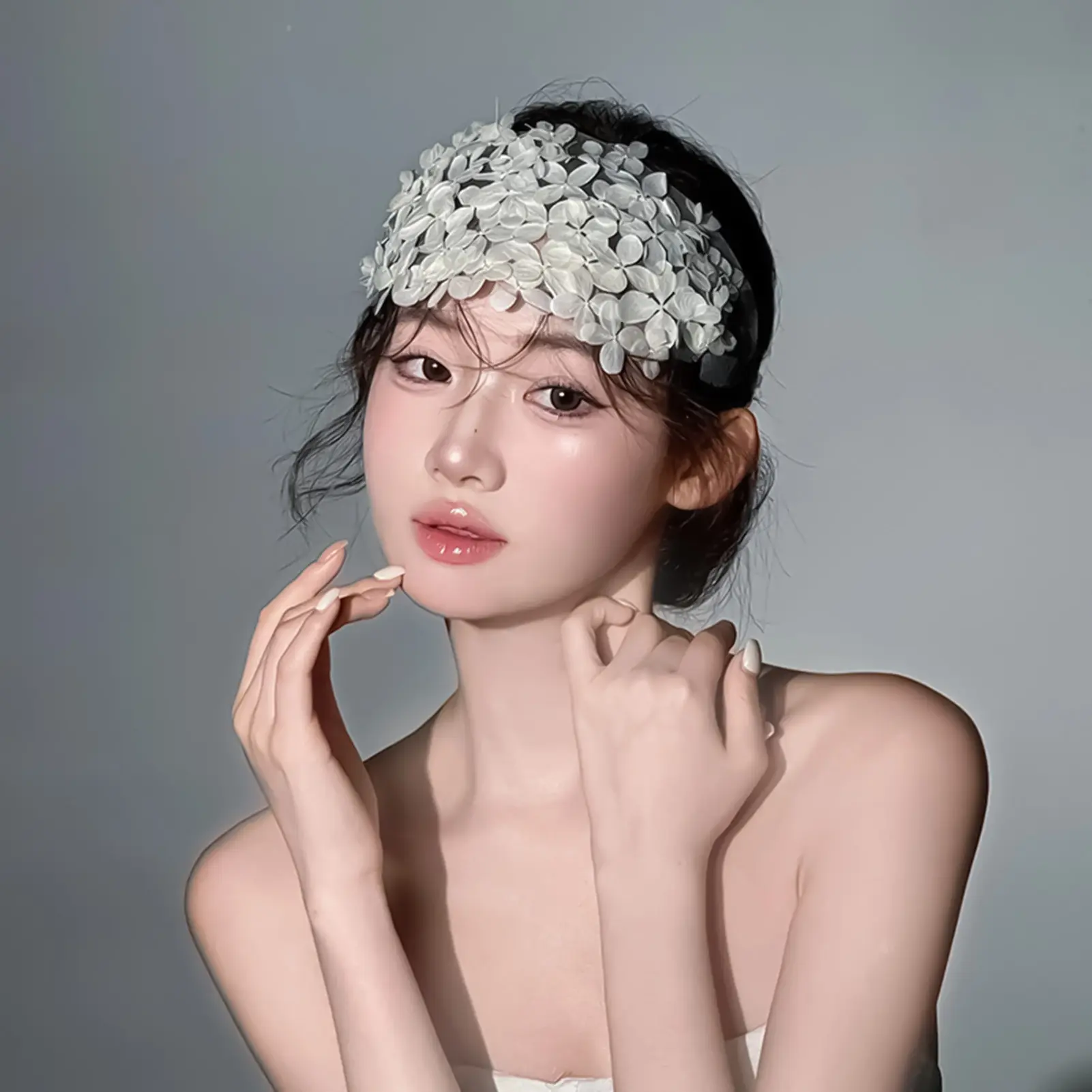French Retro Headband For Girls Handmade White Petal Headband Elegant Flower Wedding Hair Crown Women's Trendy Hair Accessories