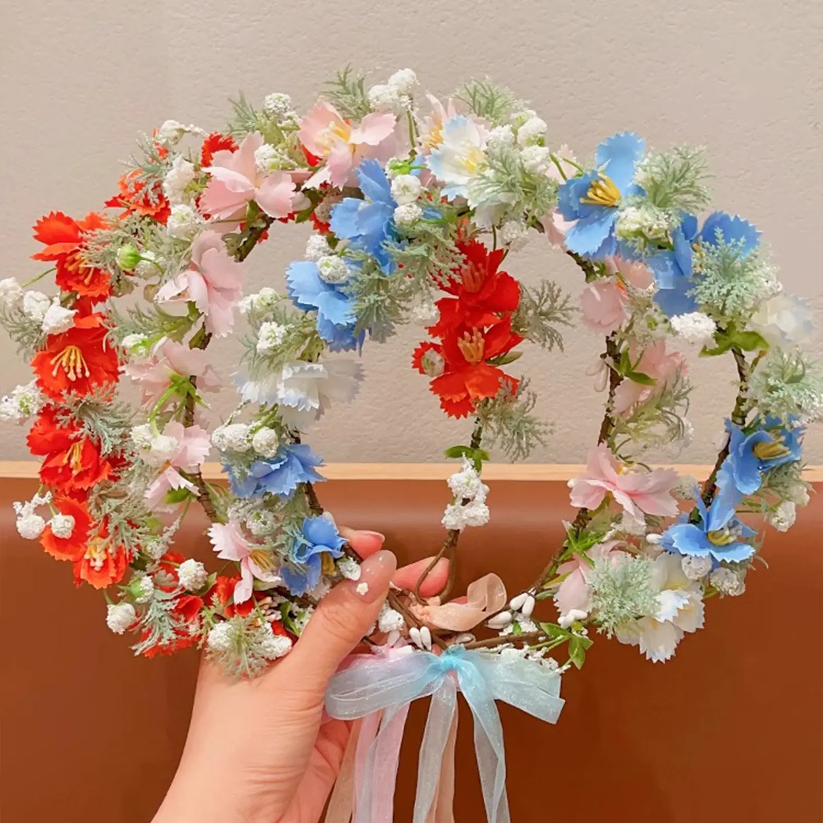 Bohemian Style Flower Crown For Women Summer Beach Travel Handmade Flower Headband Hawaii Forest Series Floral Hair Accessories