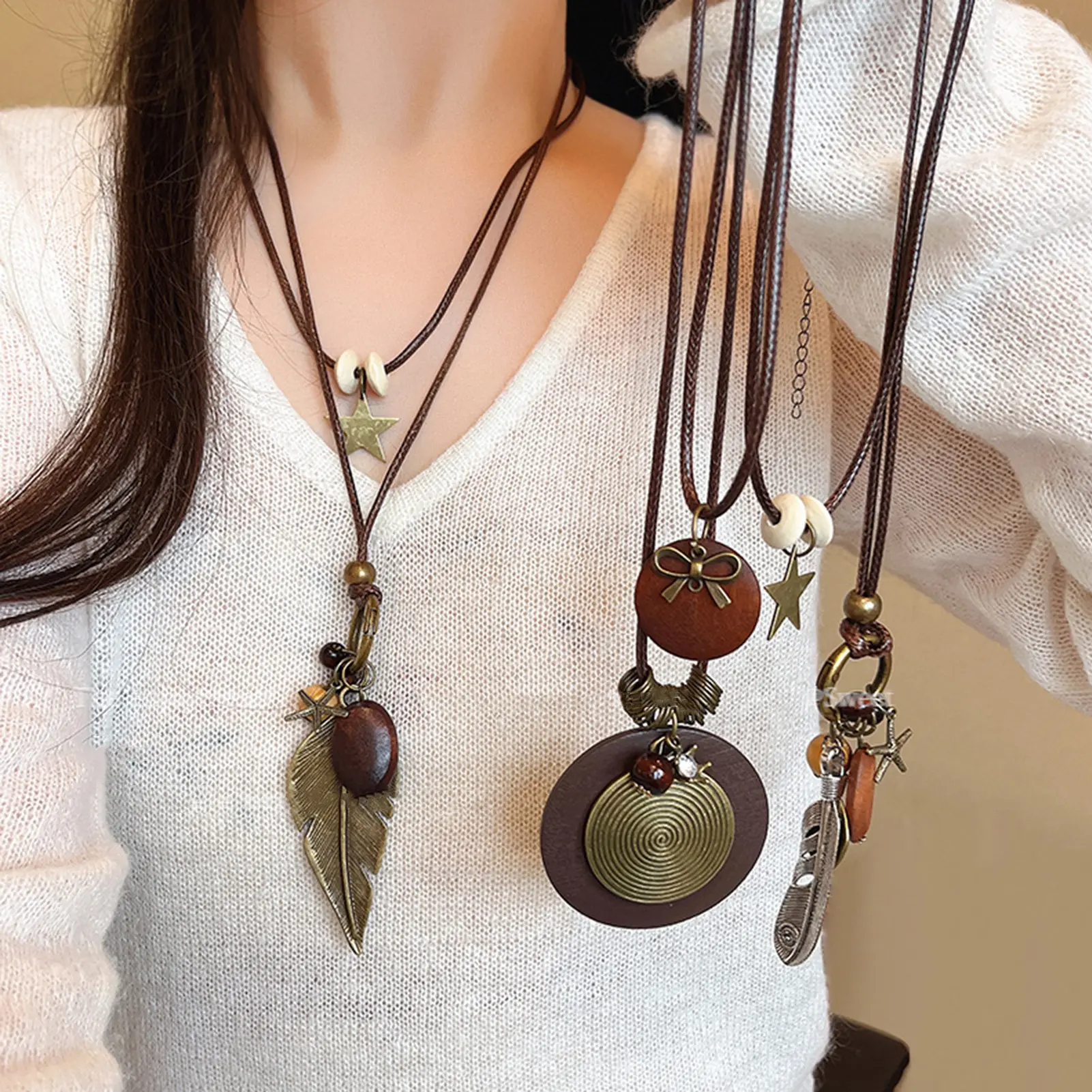 Ethnic Style Pendant Necklace Vintage Chinese Buddhist Mood Element Neck Chain Strap Skirt Neck Decoration Girls Clavicle Chain