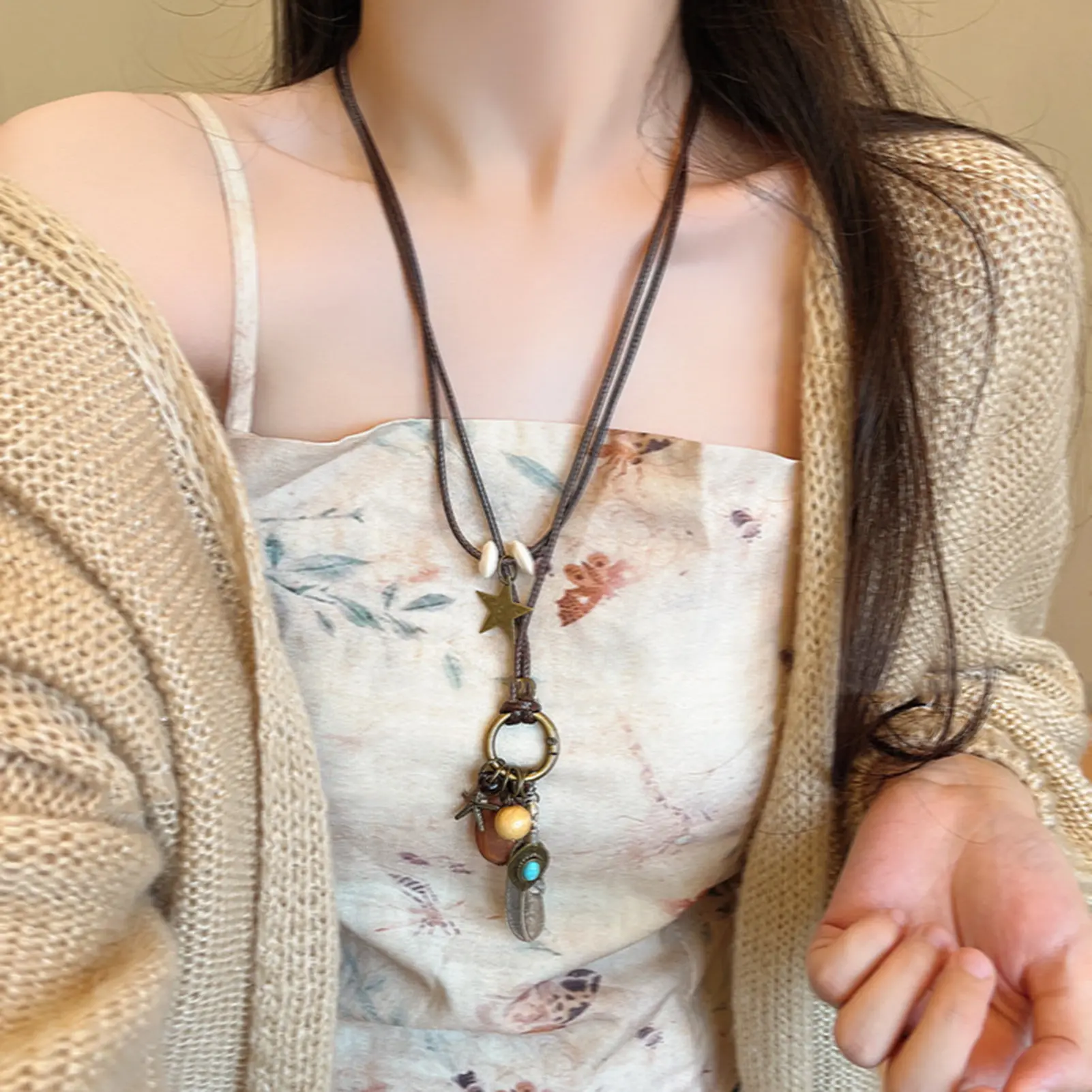 Ethnic Style Pendant Necklace Vintage Chinese Buddhist Mood Element Neck Chain Strap Skirt Neck Decoration Girls Clavicle Chain