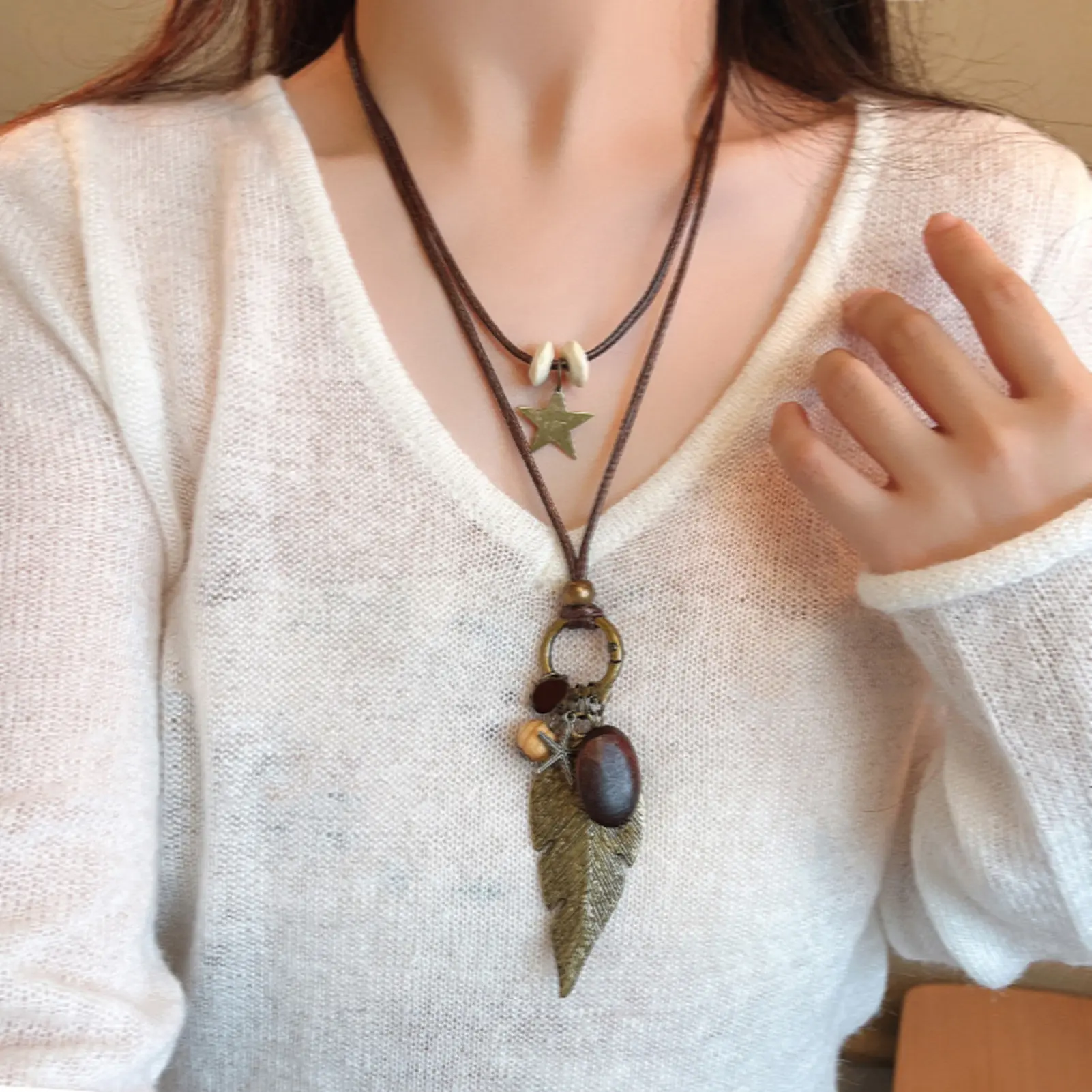 Ethnic Style Pendant Necklace Vintage Chinese Buddhist Mood Element Neck Chain Strap Skirt Neck Decoration Girls Clavicle Chain