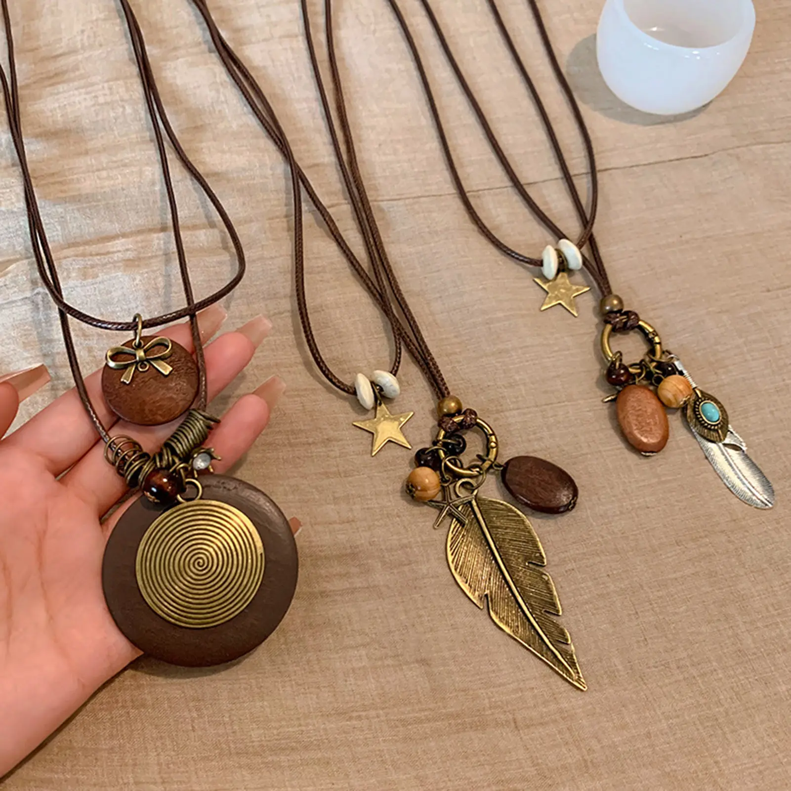 Ethnic Style Pendant Necklace Vintage Chinese Buddhist Mood Element Neck Chain Strap Skirt Neck Decoration Girls Clavicle Chain