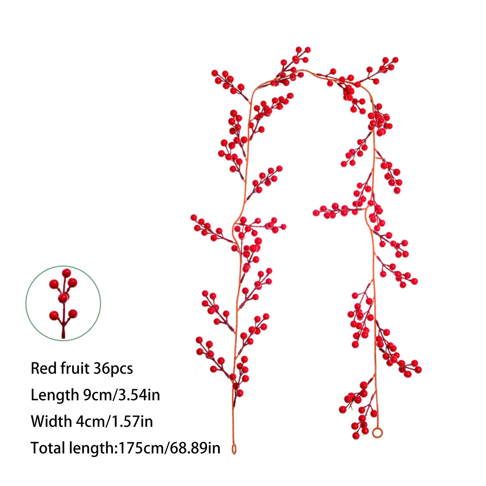1.7m Red Berry Vine Artificial Simulated Plant Vine Garden Courtyard Door Fireplace Decor Vine Christmas Thanksgiving Decoration