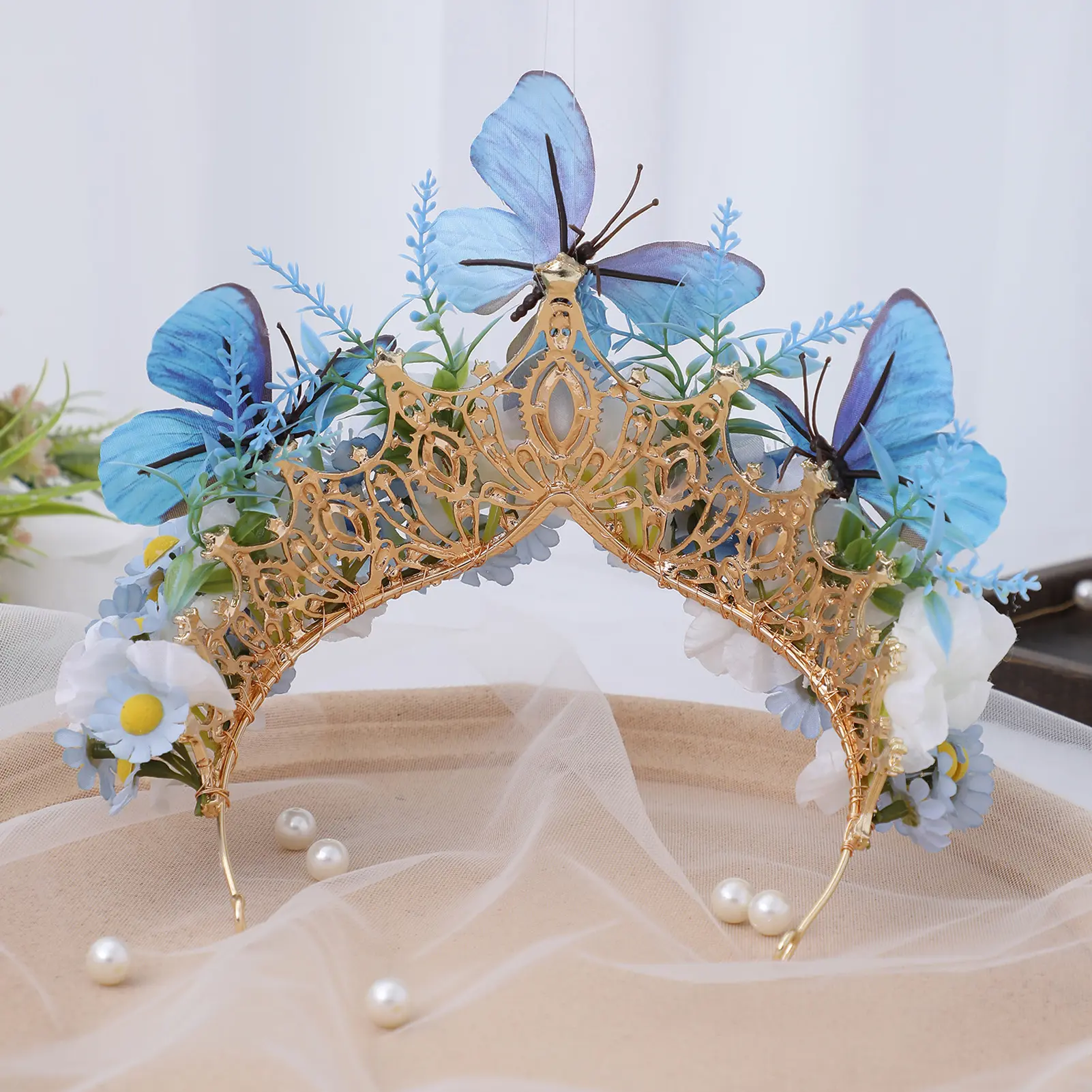 Sweety Romantic Flower Crown For Women Chinese Flower Arrangement Gauze Flower Crown Creative Innovate Floral Hair Accessories