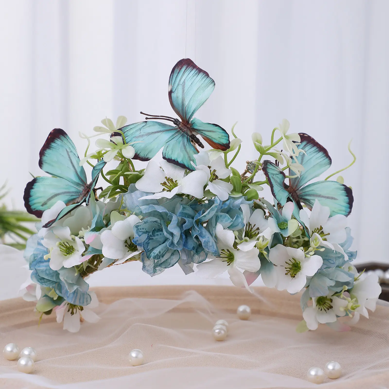 Sweety Romantic Flower Crown For Women Chinese Flower Arrangement Gauze Flower Crown Creative Innovate Floral Hair Accessories