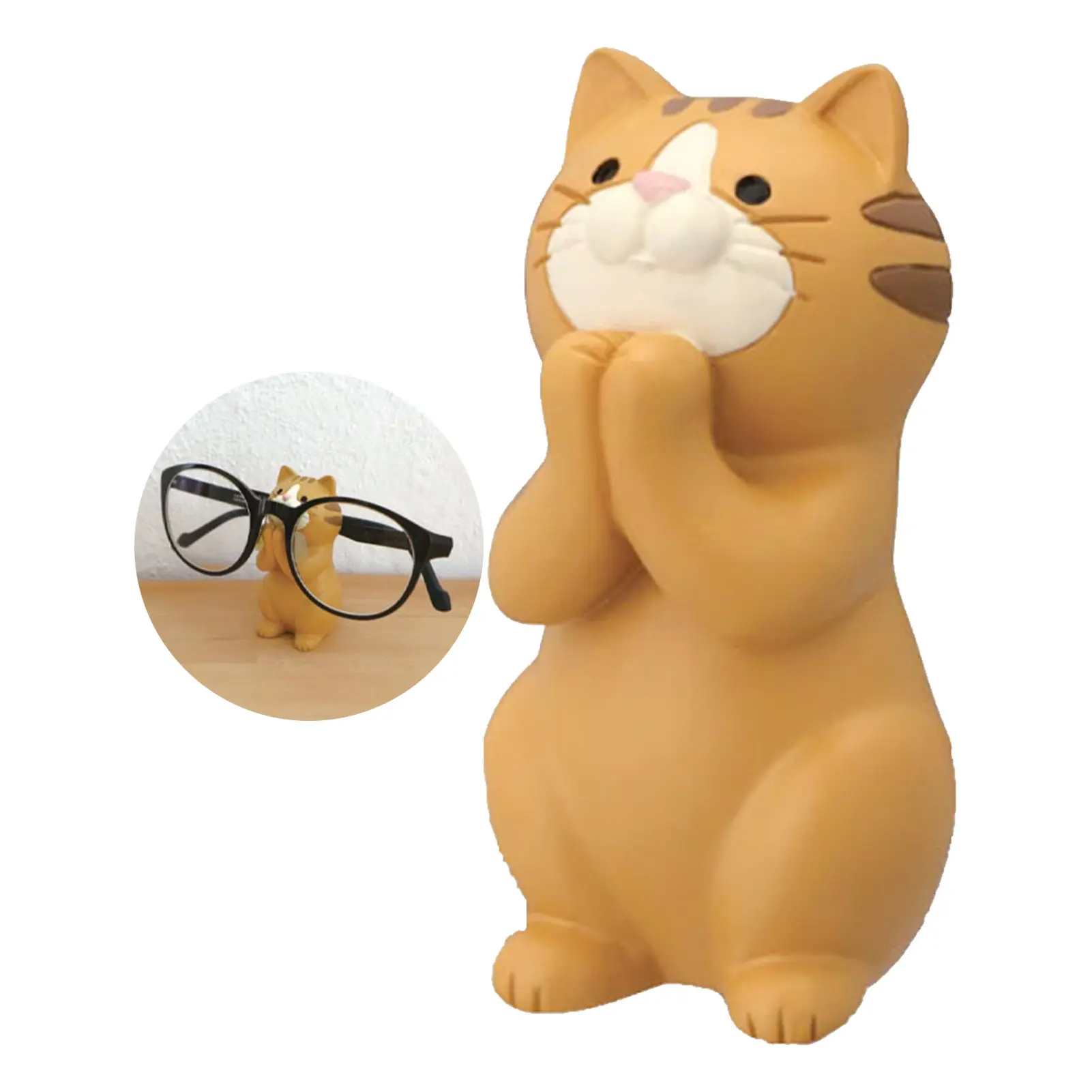 Cute Cat Ornament Mini Plastic Cat Shaped Storage Rack For Glasses Lovely Cartoon Animal Ornament For Desk Table Fireplace 1pc