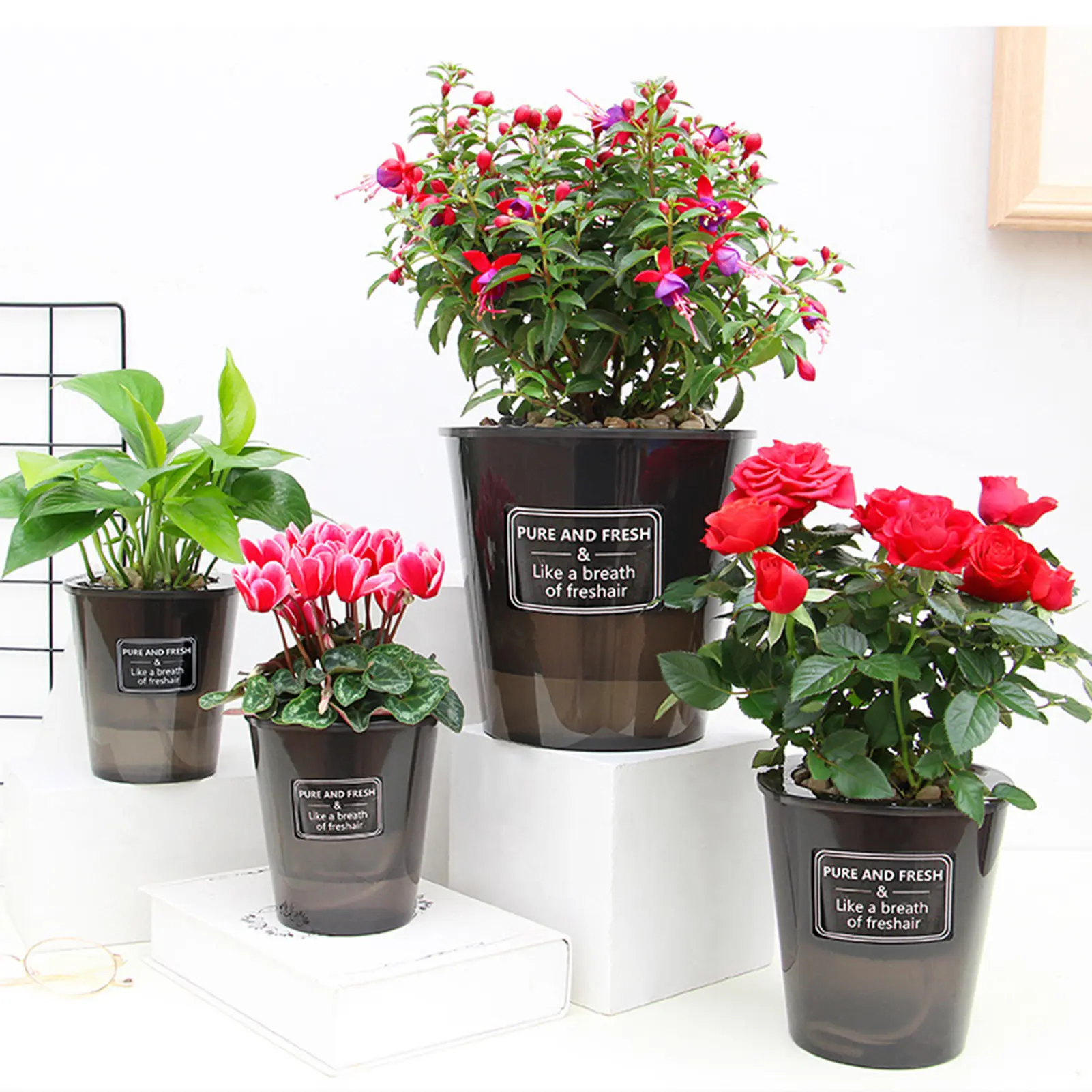 Nordic Style Self-priming Flowerpot Lazy Flowerpot For Rose Rose Succulent Plant Thickened Water Level Visible Plastic Flowerpot