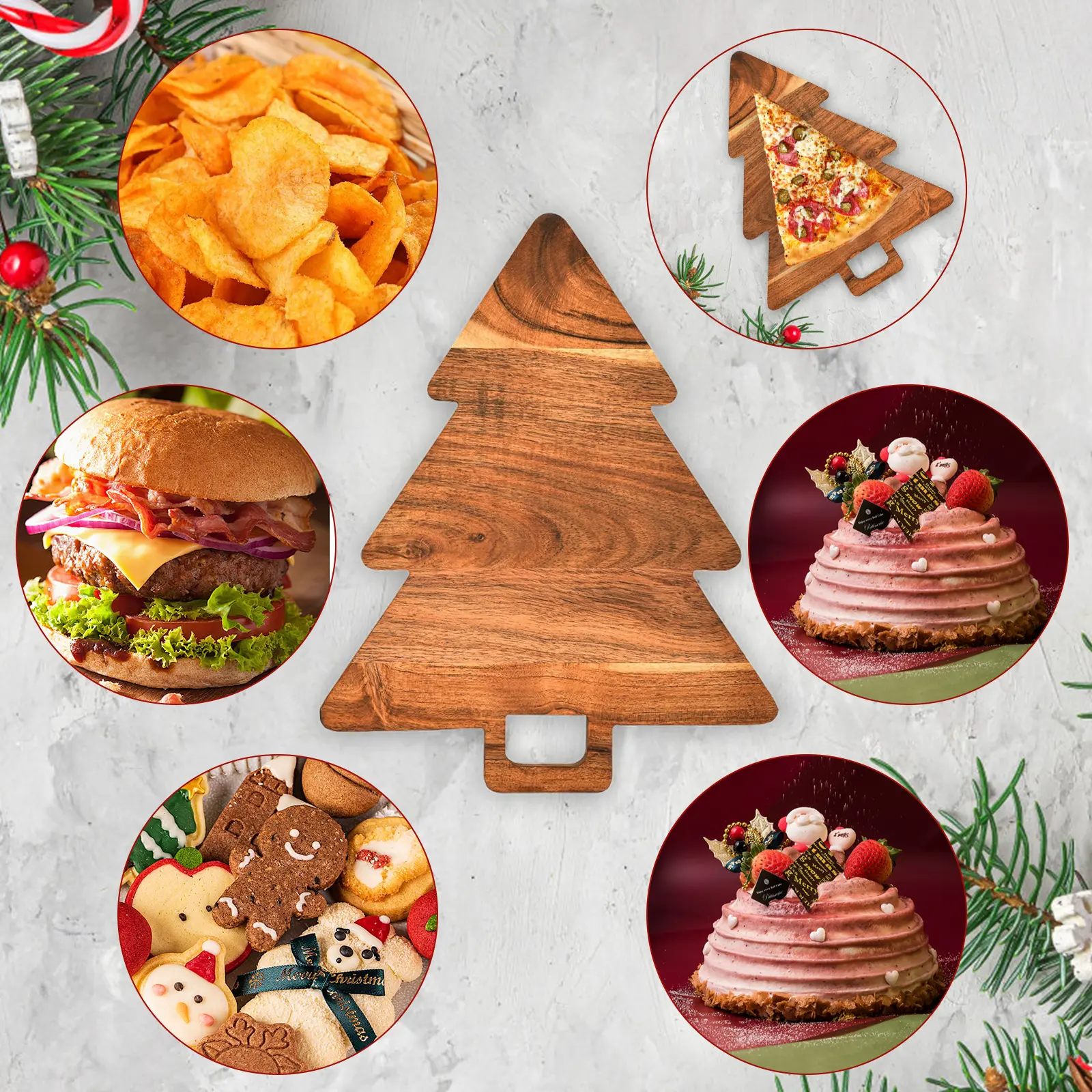 Cartoon Wooden Cutting Board Christmas Tree Shaped Chopping Block For Fruit Meat Vegetables Christmas Decor Kitchen Accessories