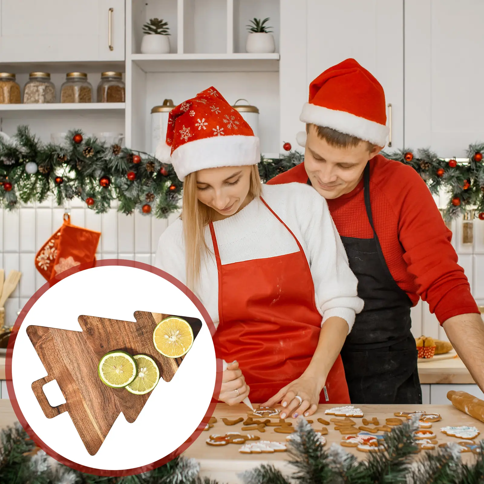 Cartoon Wooden Cutting Board Christmas Tree Shaped Chopping Block For Fruit Meat Vegetables Christmas Decor Kitchen Accessories