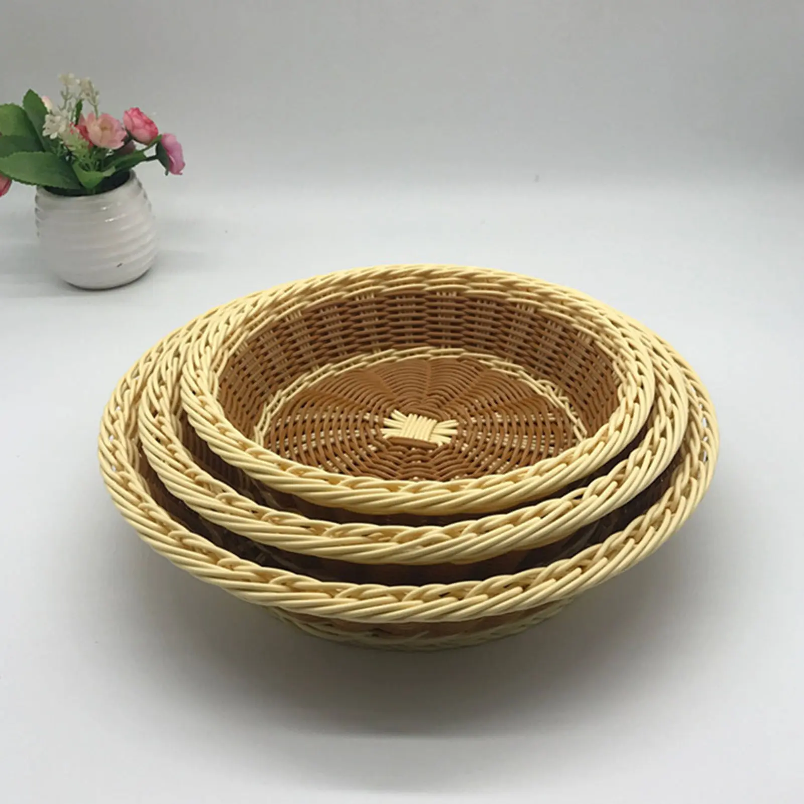D20/25/29/33cm Bread Basket Handmade Imitation Rattan Plastic Storage Basket For Bread Cookie Dessert Kitchen Storage Accessory