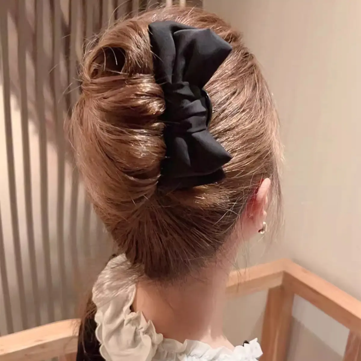 Elegant U-shaped Hairpin For Women Exquisite Fabric Bow Hair Stick Korean Style Girls Meatball Head Updo Hair Accessories 1pc