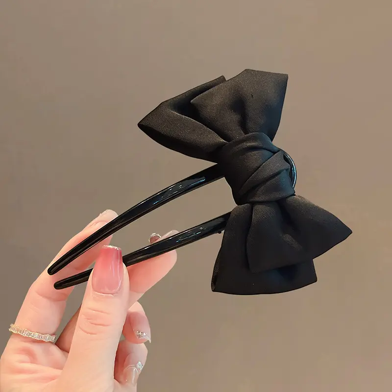 Elegant U-shaped Hairpin For Women Exquisite Fabric Bow Hair Stick Korean Style Girls Meatball Head Updo Hair Accessories 1pc