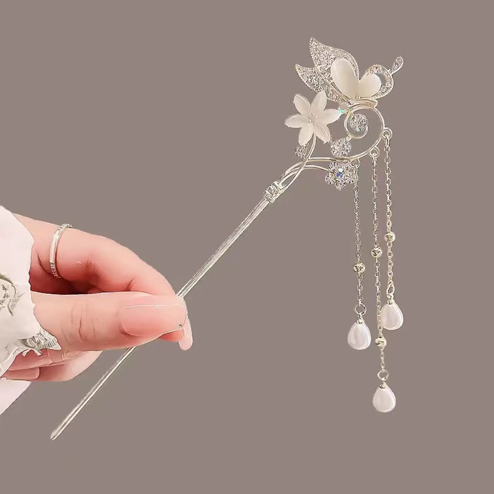 Vintage Tassel Hairpin Chinese Style Butterfly Flower Cat Eye Hairpin Elegant Retro Women's Hair Stick Jewelry Hair Accessories