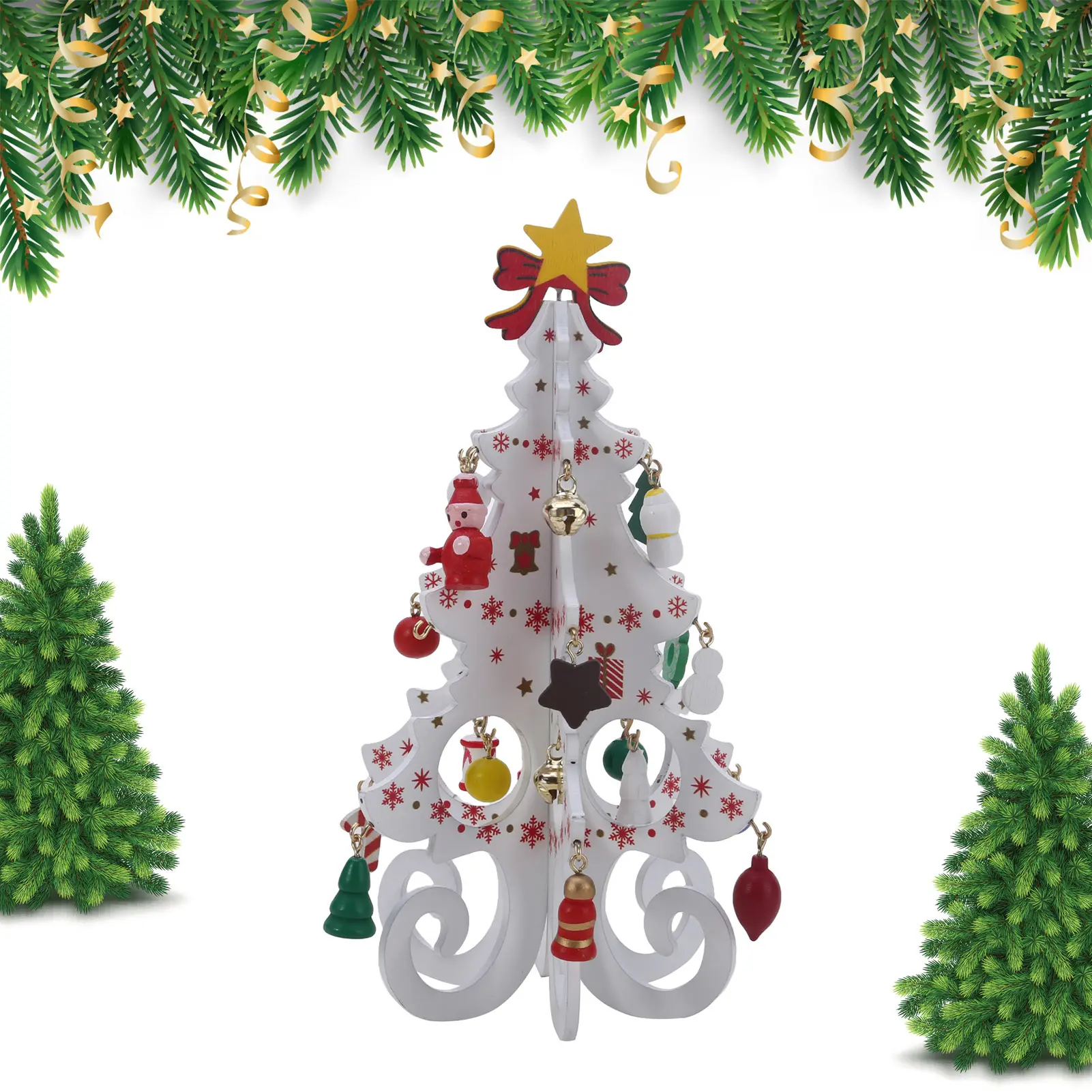 19cm Wooden Christmas Tree Ornament Handmade Desktop Mini Xmas Tree Decoration For Shop School Supermarket Home Decor Props 2025