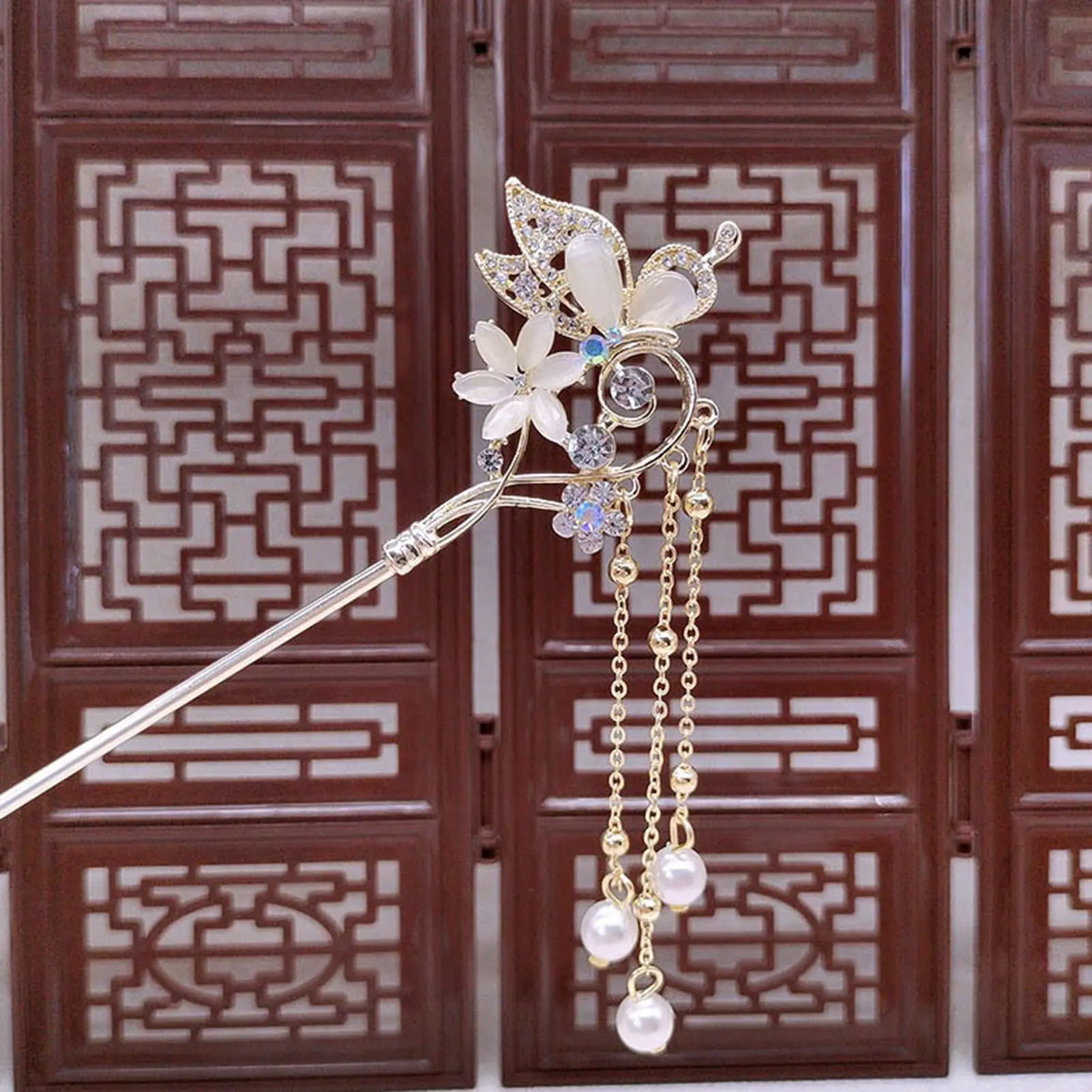 Vintage Tassel Hairpin Chinese Style Butterfly Flower Cat Eye Hairpin Elegant Retro Women's Hair Stick Jewelry Hair Accessories