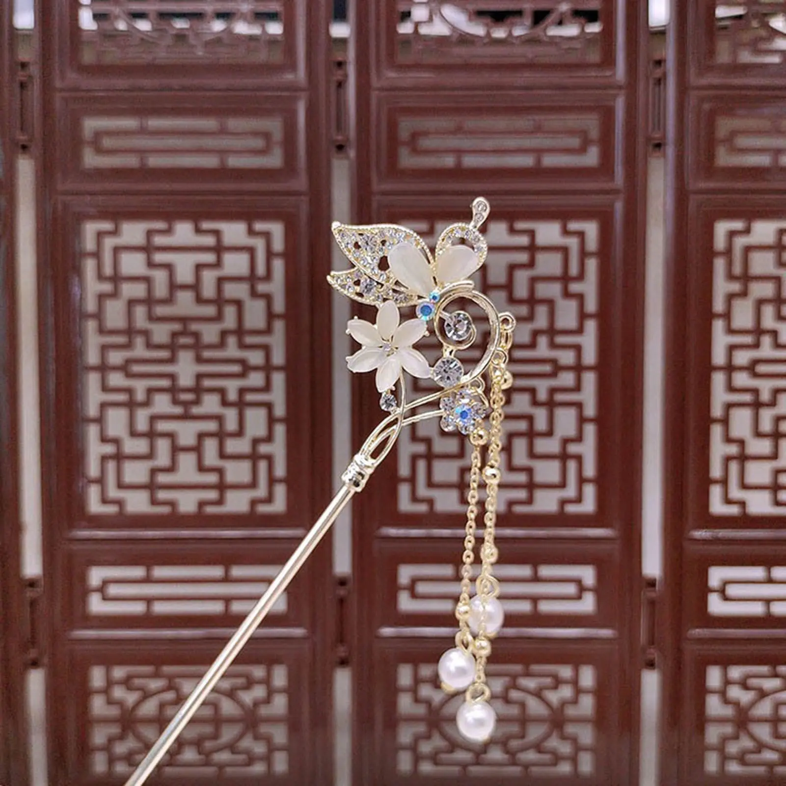 Vintage Tassel Hairpin Chinese Style Butterfly Flower Cat Eye Hairpin Elegant Retro Women's Hair Stick Jewelry Hair Accessories