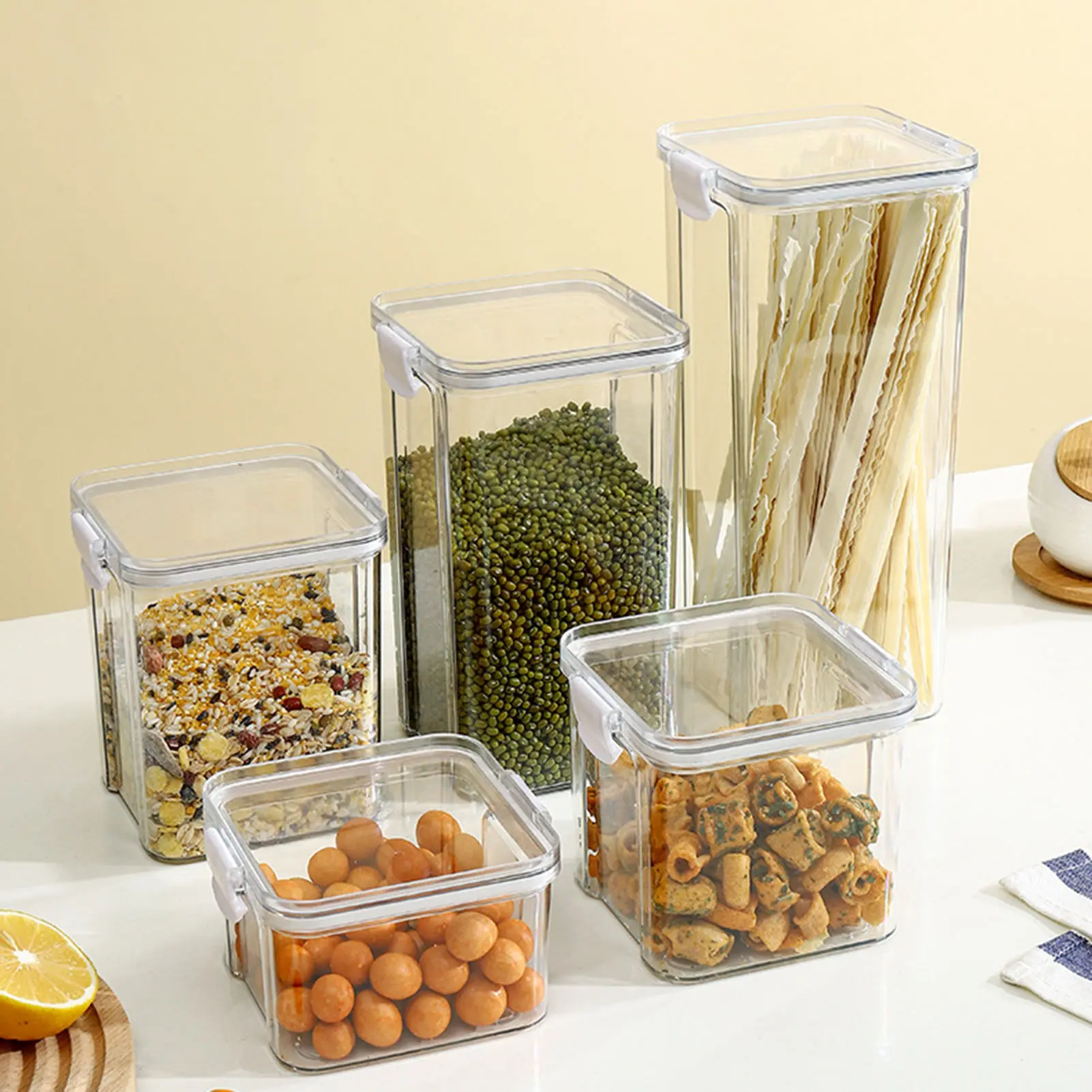 700ml Mini Kitchen Storage Jar With Lid Transparent Plastic Sealed Box For Food Snack Seasoning Candy Tea Mini Organizer Box