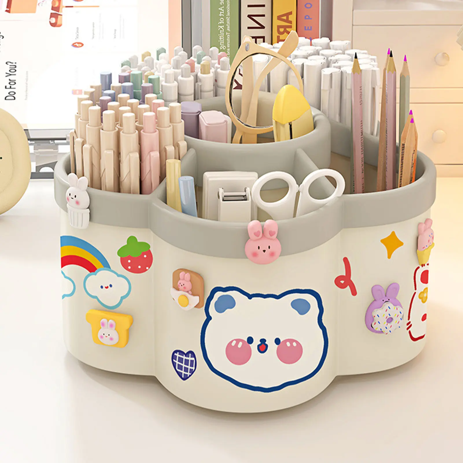 6 Grids Pen Holder 360° Rotating Desktop Cosmetic Storage Rack School Office Company Use Large Capacity Pen Holder Stationery
