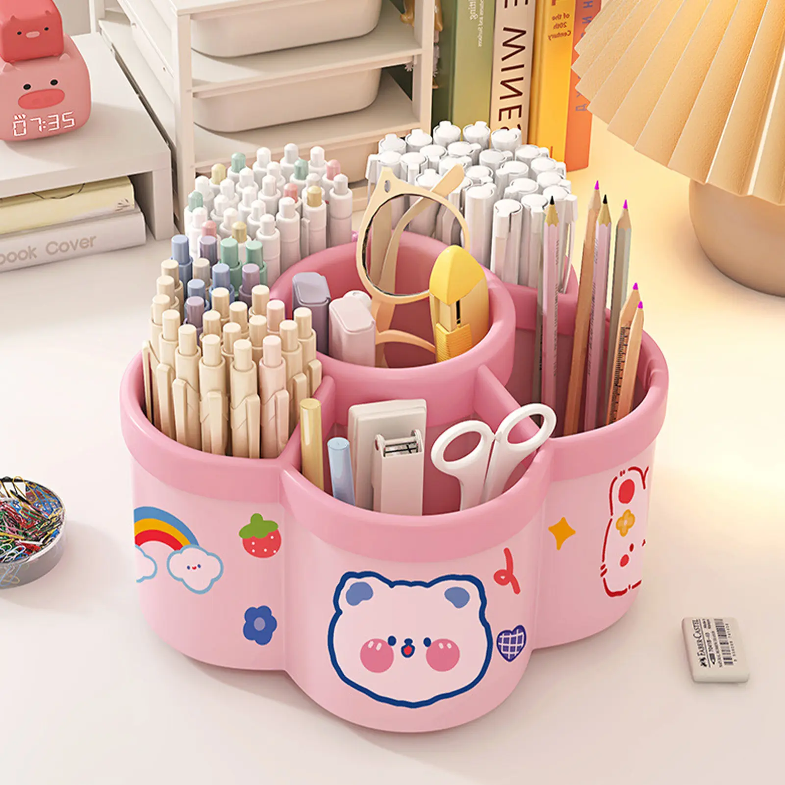 6 Grids Pen Holder 360° Rotating Desktop Cosmetic Storage Rack School Office Company Use Large Capacity Pen Holder Stationery