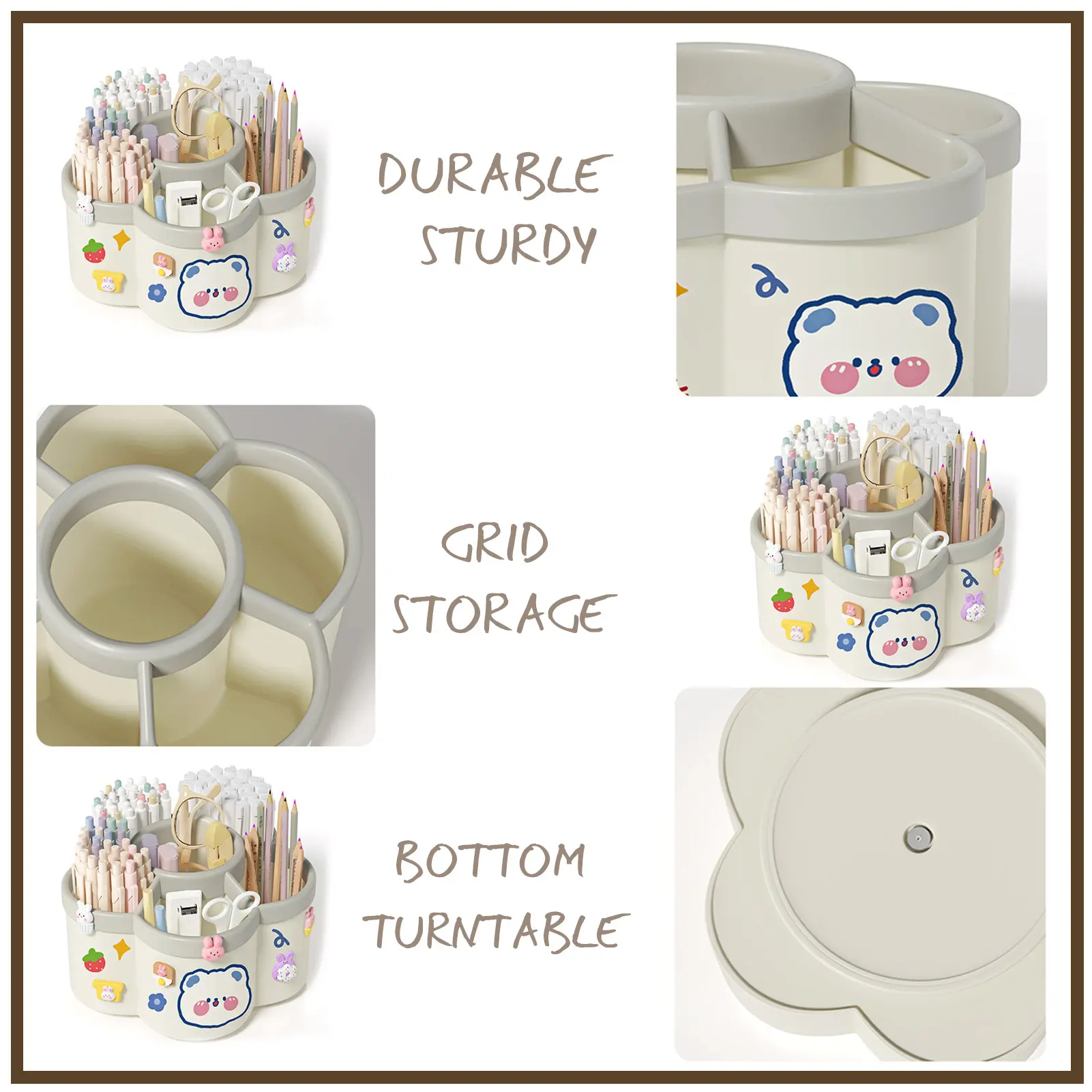 6 Grids Pen Holder 360° Rotating Desktop Cosmetic Storage Rack School Office Company Use Large Capacity Pen Holder Stationery