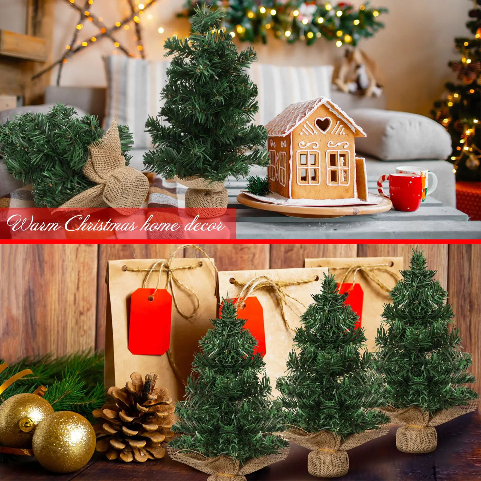 1/6pcs 20cm Mini Christmas Tree Ornament Plastic Desktop Decoration Xmas Tree For Supermarket Shop Home 2025 Christmas Decors