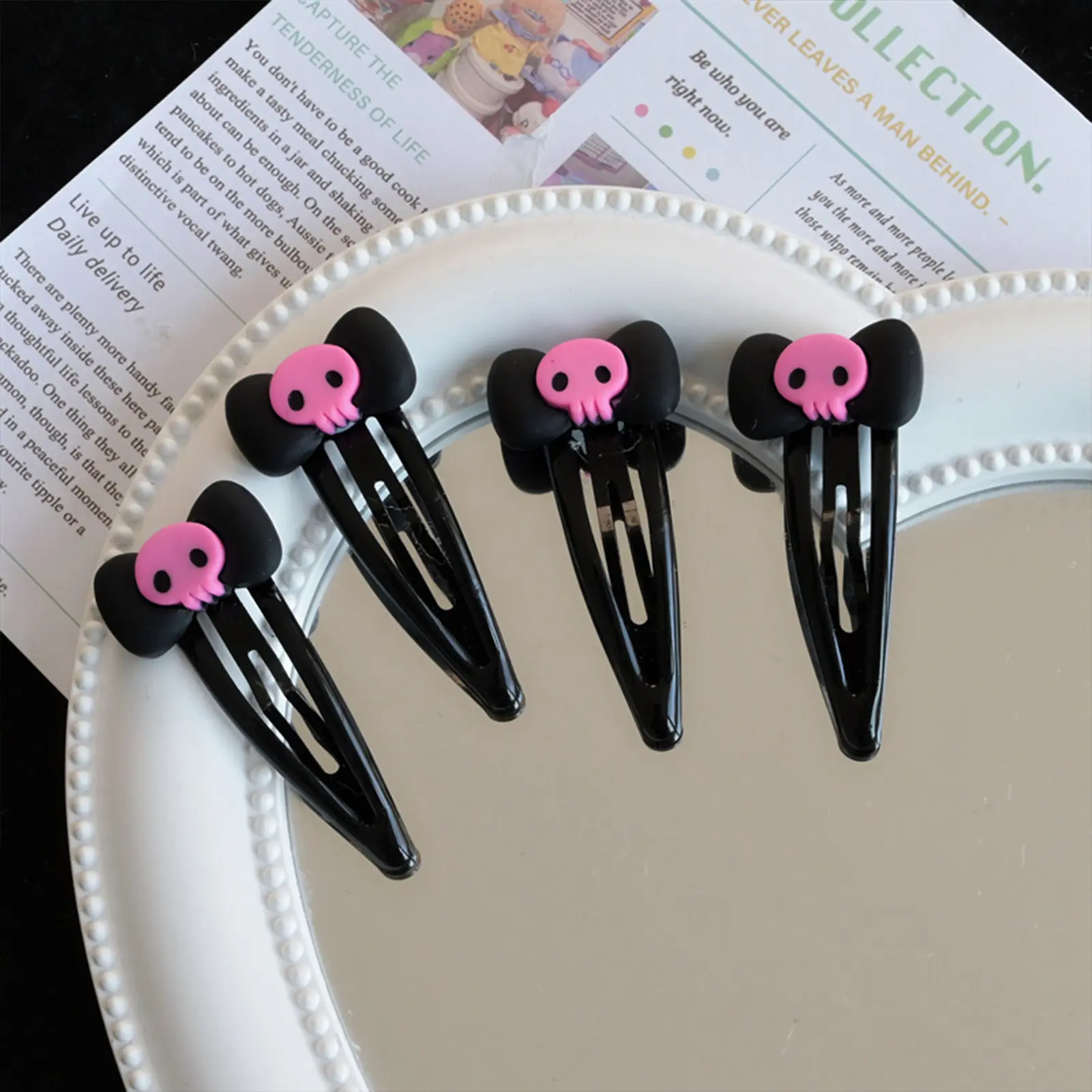 1/5/10pcs Cartoon Hair Clips For Women Gothic Style Pink Skull Bow BB Clip 2025 Halloween Party Decoration Clip Hair Accessories