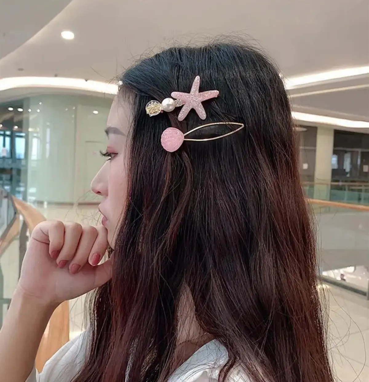 2PCS/Set Glitter Star Hair Clips For Women Summer Dopamine Starfish Shell Hair Clip Girls Trendy Duckbill Clip Hair Accessories