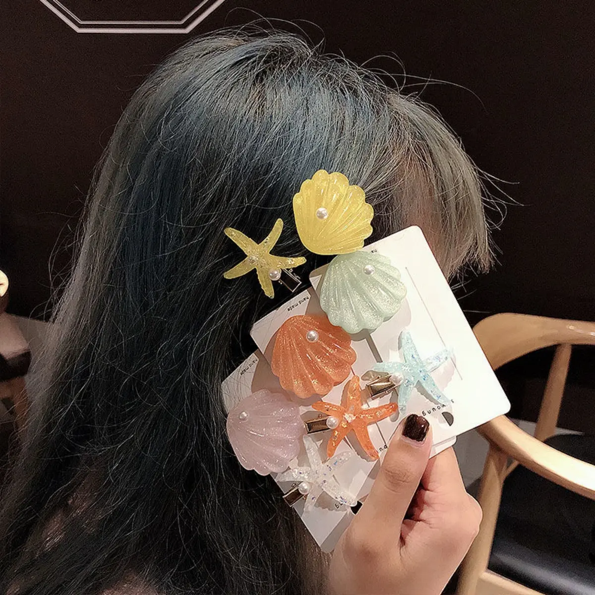 2PCS/Set Glitter Star Hair Clips For Women Summer Dopamine Starfish Shell Hair Clip Girls Trendy Duckbill Clip Hair Accessories