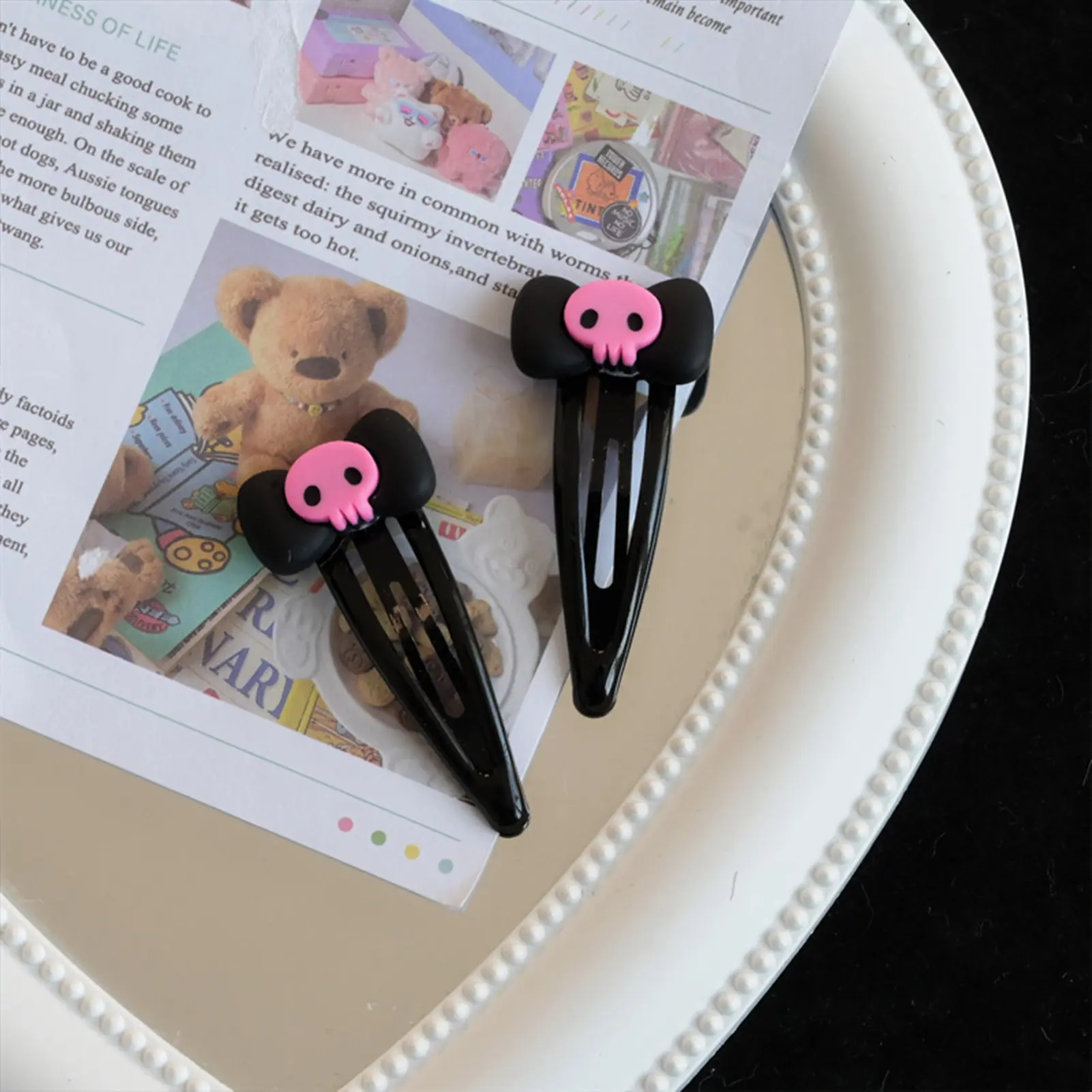 1/5/10pcs Cartoon Hair Clips For Women Gothic Style Pink Skull Bow BB Clip 2025 Halloween Party Decoration Clip Hair Accessories