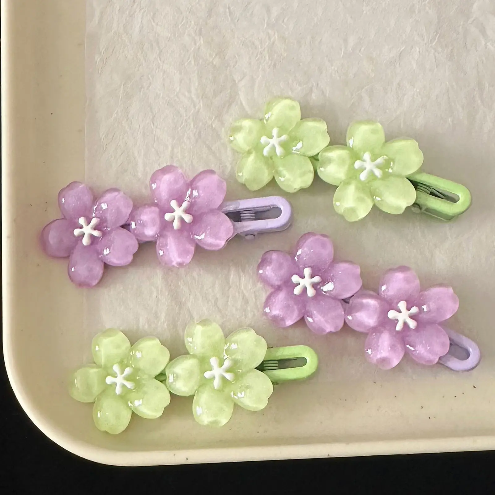 2pcs Korean Style Hair Clips For Women Cute Transparent Sakura Duckbill Clips Trendy Sweety Barrettes Girls Hair Accessories