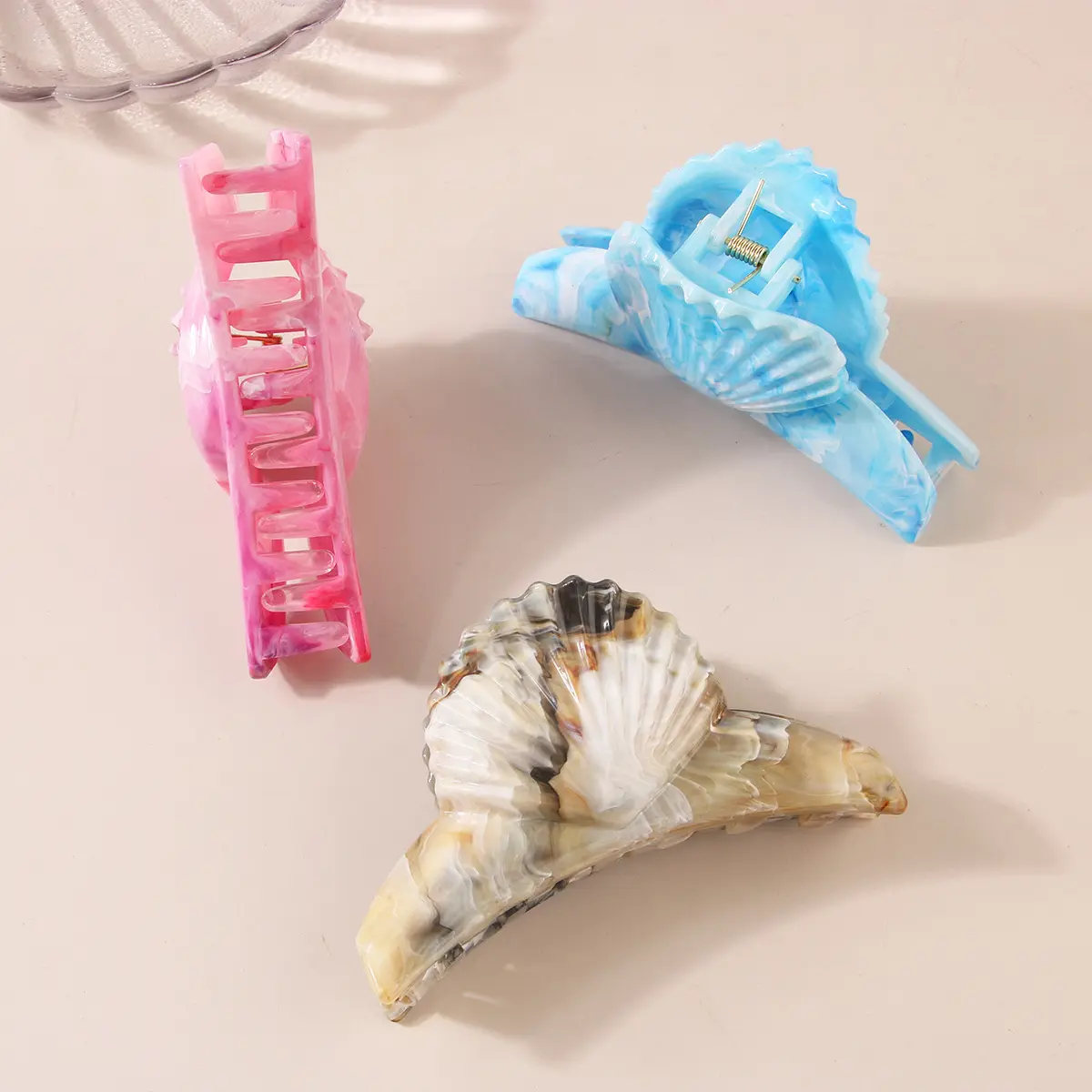 New Acetic Acid Hair Claw Creative Shell Shape Gradient Shark Gripper Niche Marble Patterns Girls Hair Clip Hair Accessories 1pc