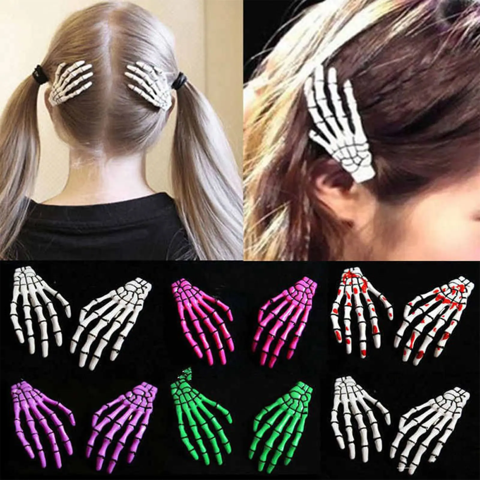 2pcs Skeleton Hair Clip For Women 7.5cm Skeleton Finger Hair Clip Creative Thriller Headwear Halloween Cosplay Hair Accessories