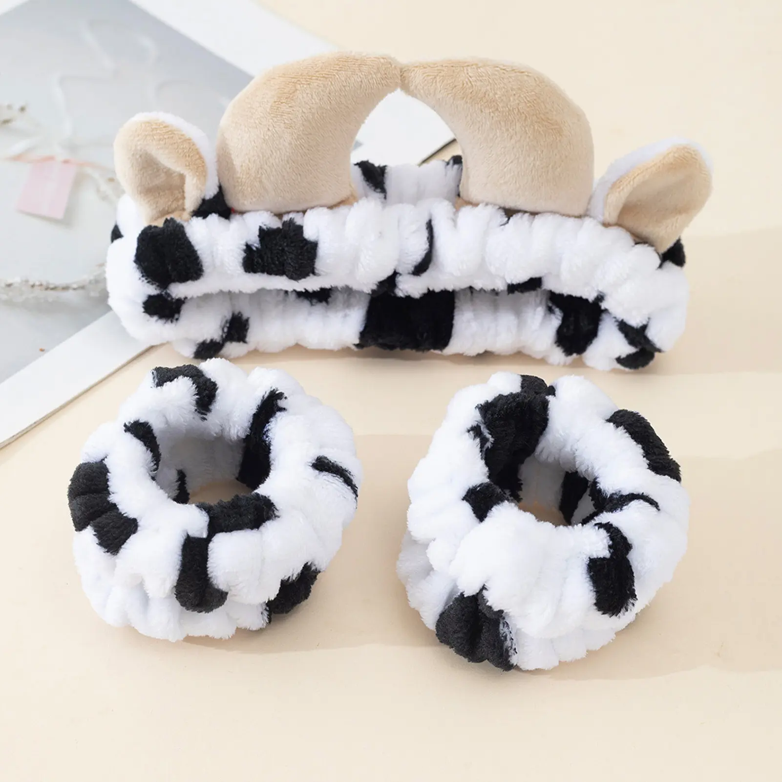 Cartoon Cow Headband Set For Men And Women Soft Comfortable Fleece Headband For Wash Up Practical Girls Face Washing Hair Hoop