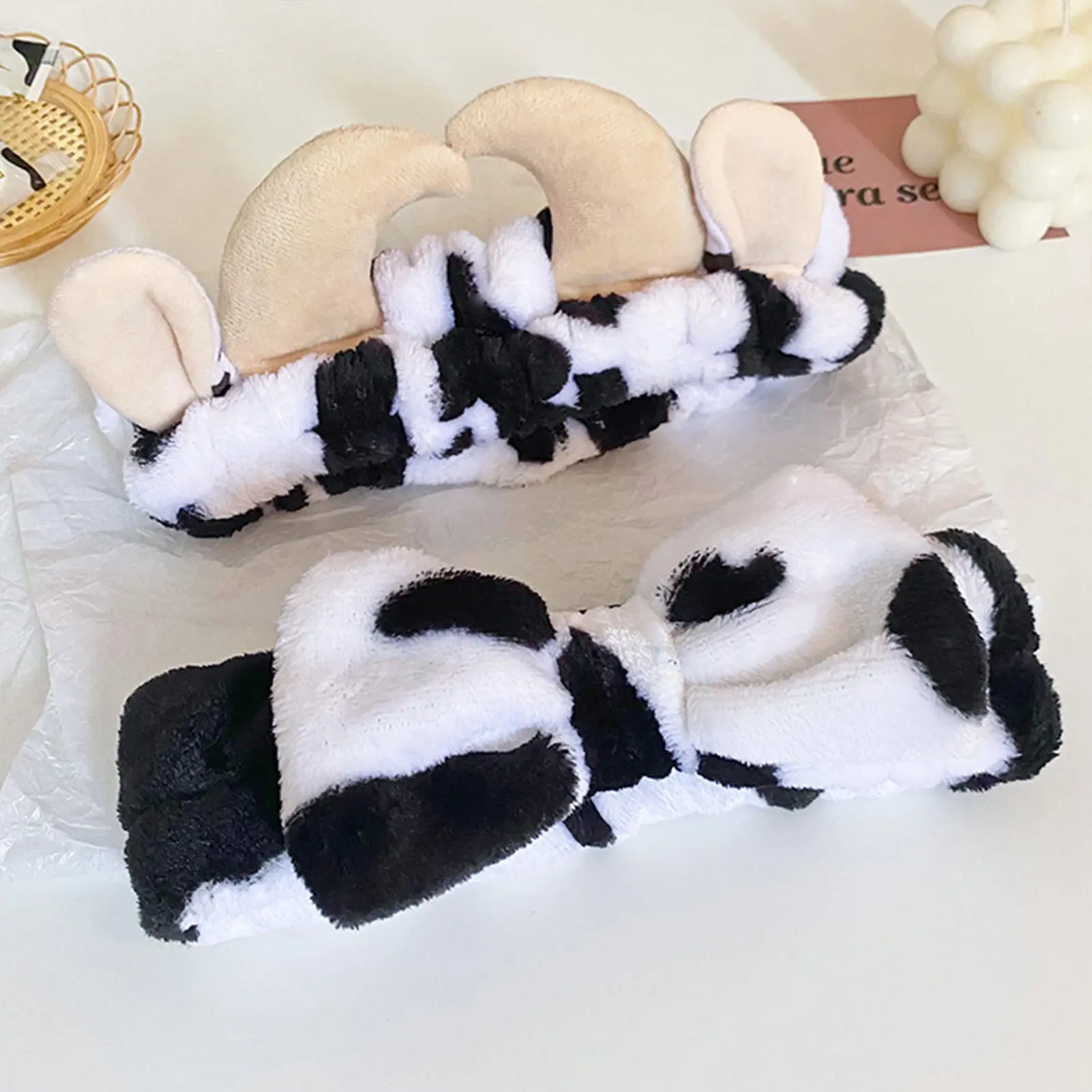 Cartoon Cow Headband Set For Men And Women Soft Comfortable Fleece Headband For Wash Up Practical Girls Face Washing Hair Hoop