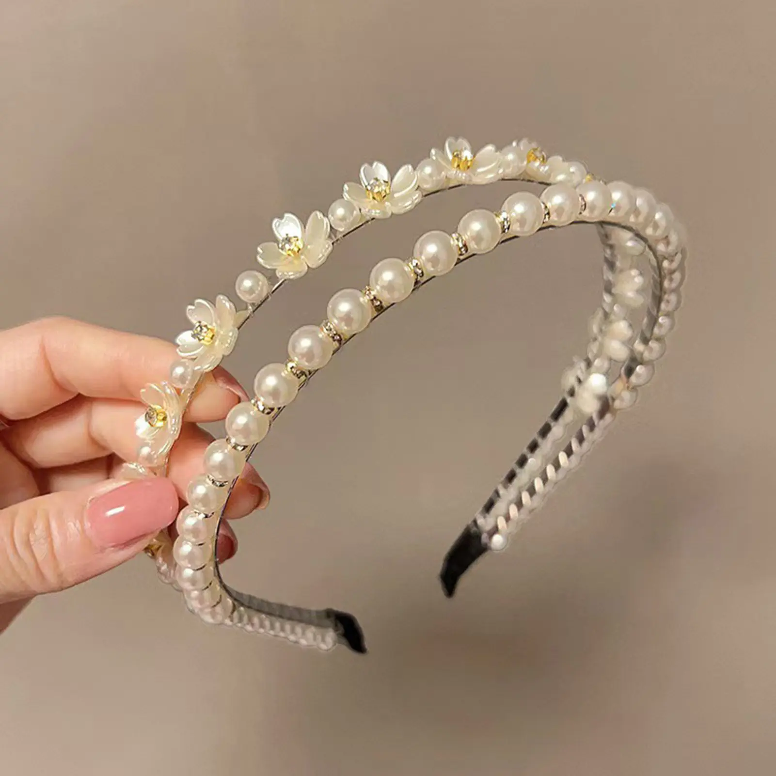 Sweety Flower Headband For Girls Creative Double Layer Pearl Flower Headband Exquisite Elegant Hair Accessories Festival Gifts