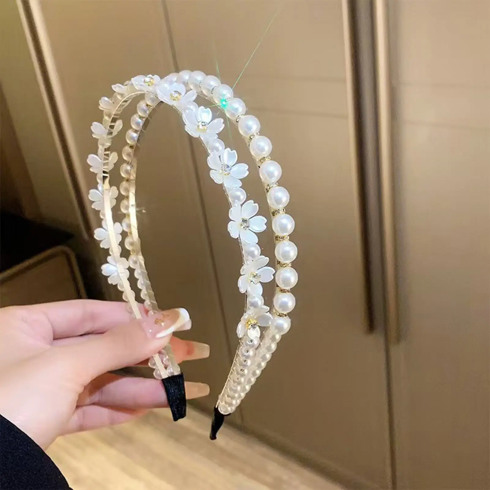 Sweety Flower Headband For Girls Creative Double Layer Pearl Flower Headband Exquisite Elegant Hair Accessories Festival Gifts