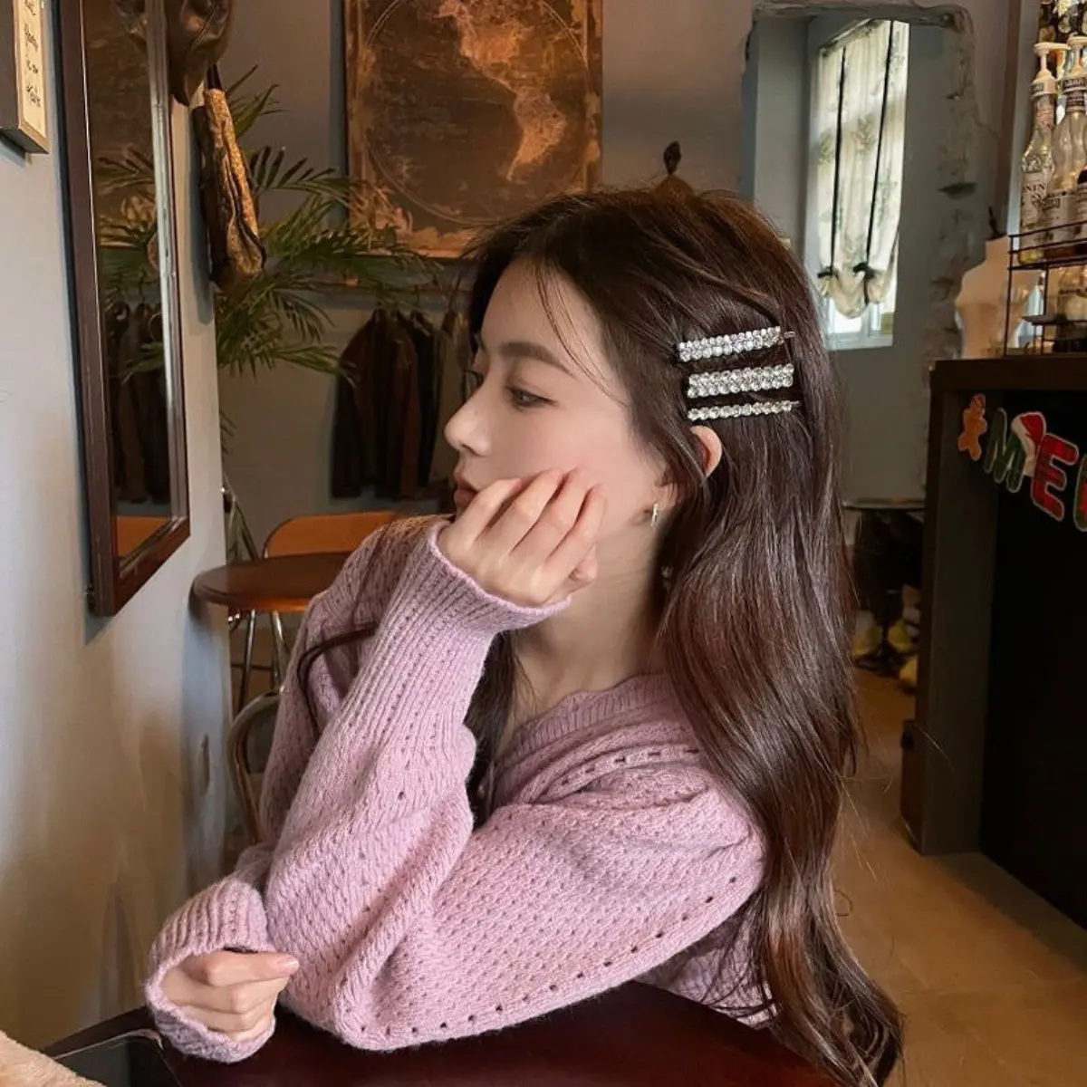 Korean Style Barrettes For Girls Kpop Popular Glitter Rhinestone Hairpin Elegant Exquisite Side Hair Clip Women's Hair Accessory