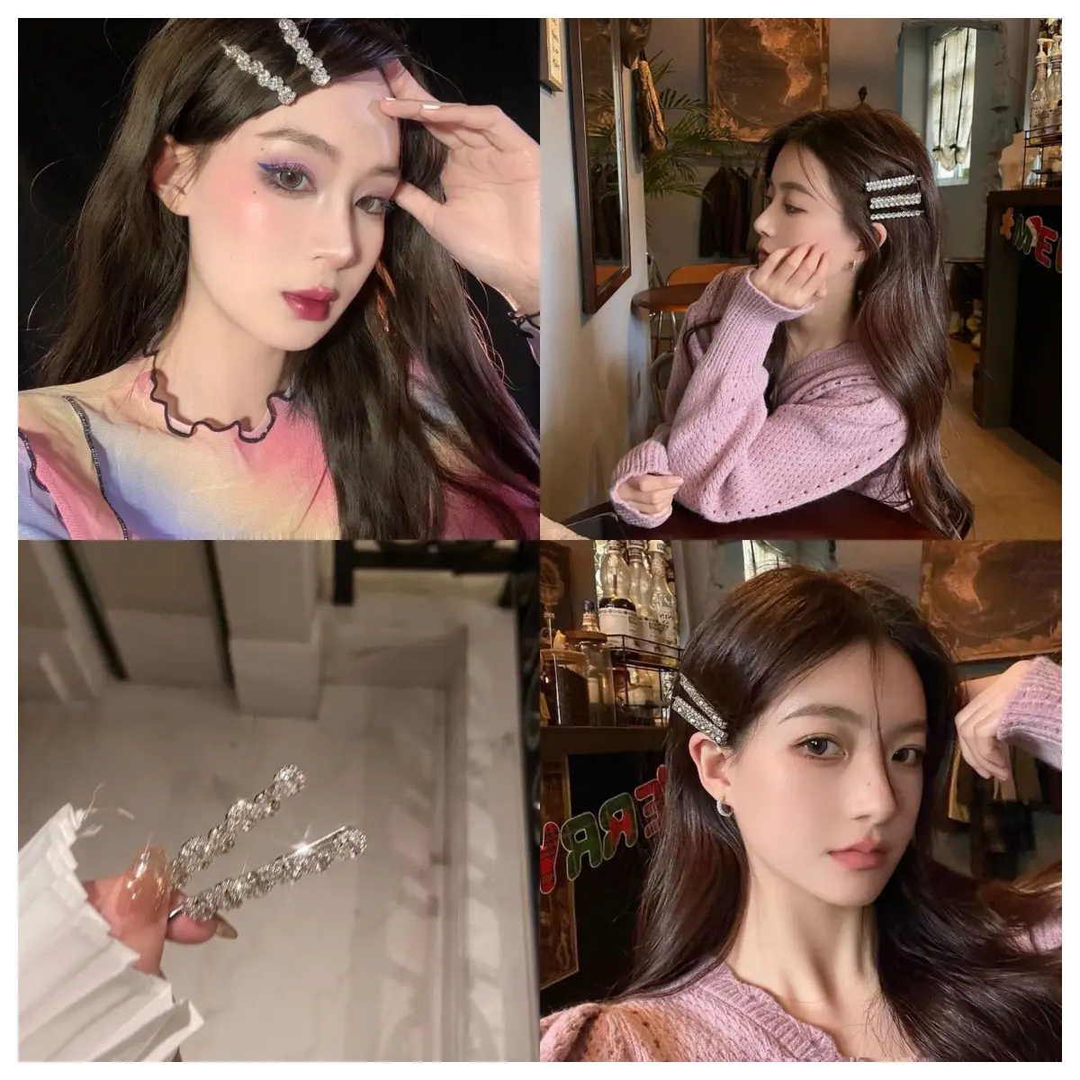 Korean Style Barrettes For Girls Kpop Popular Glitter Rhinestone Hairpin Elegant Exquisite Side Hair Clip Women's Hair Accessory