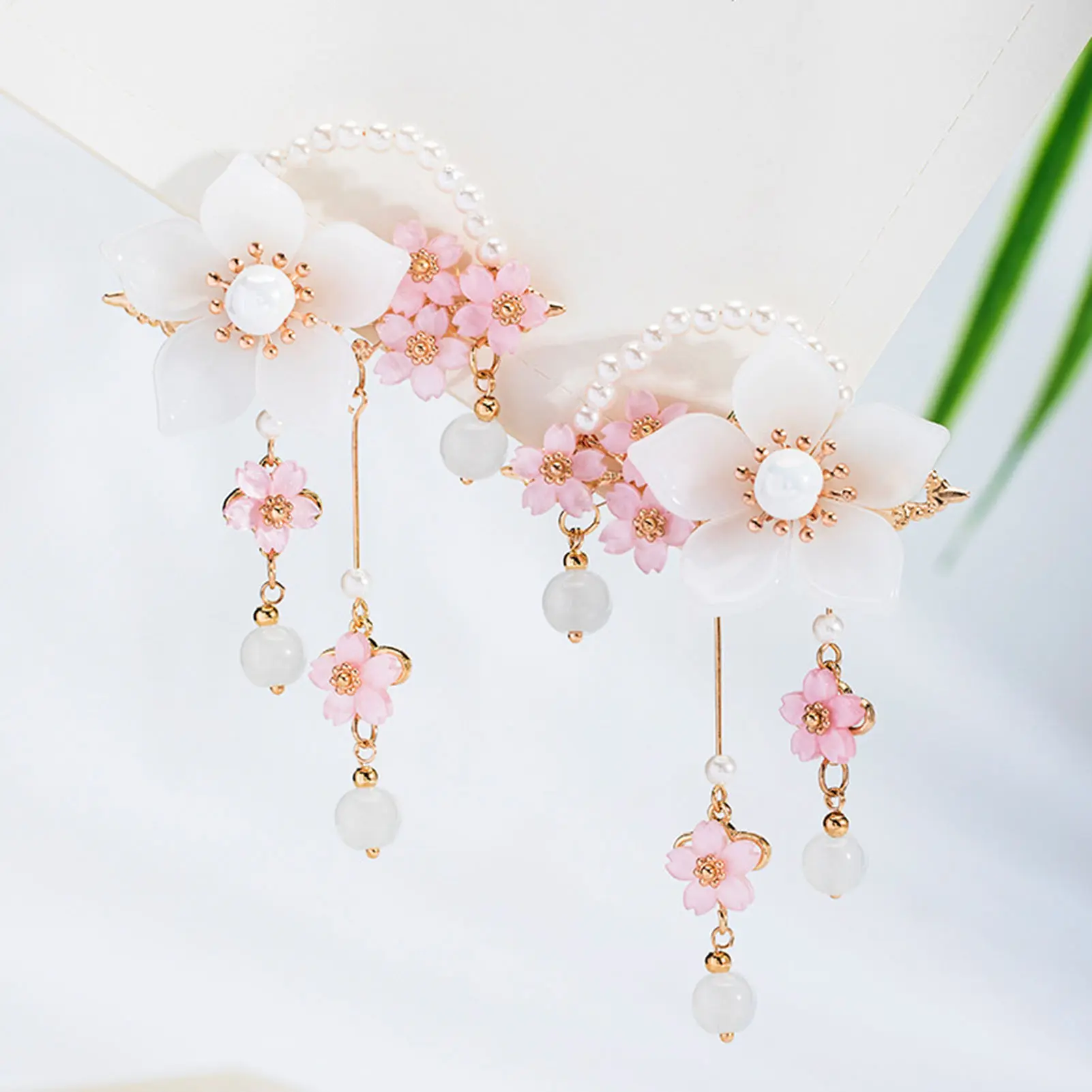 1 Pair Flower Tassel Hair Clips For Women Girls Vintage Chinese Style Floral Pearl Hairpin Exquisite Hanfu Hair Accessories