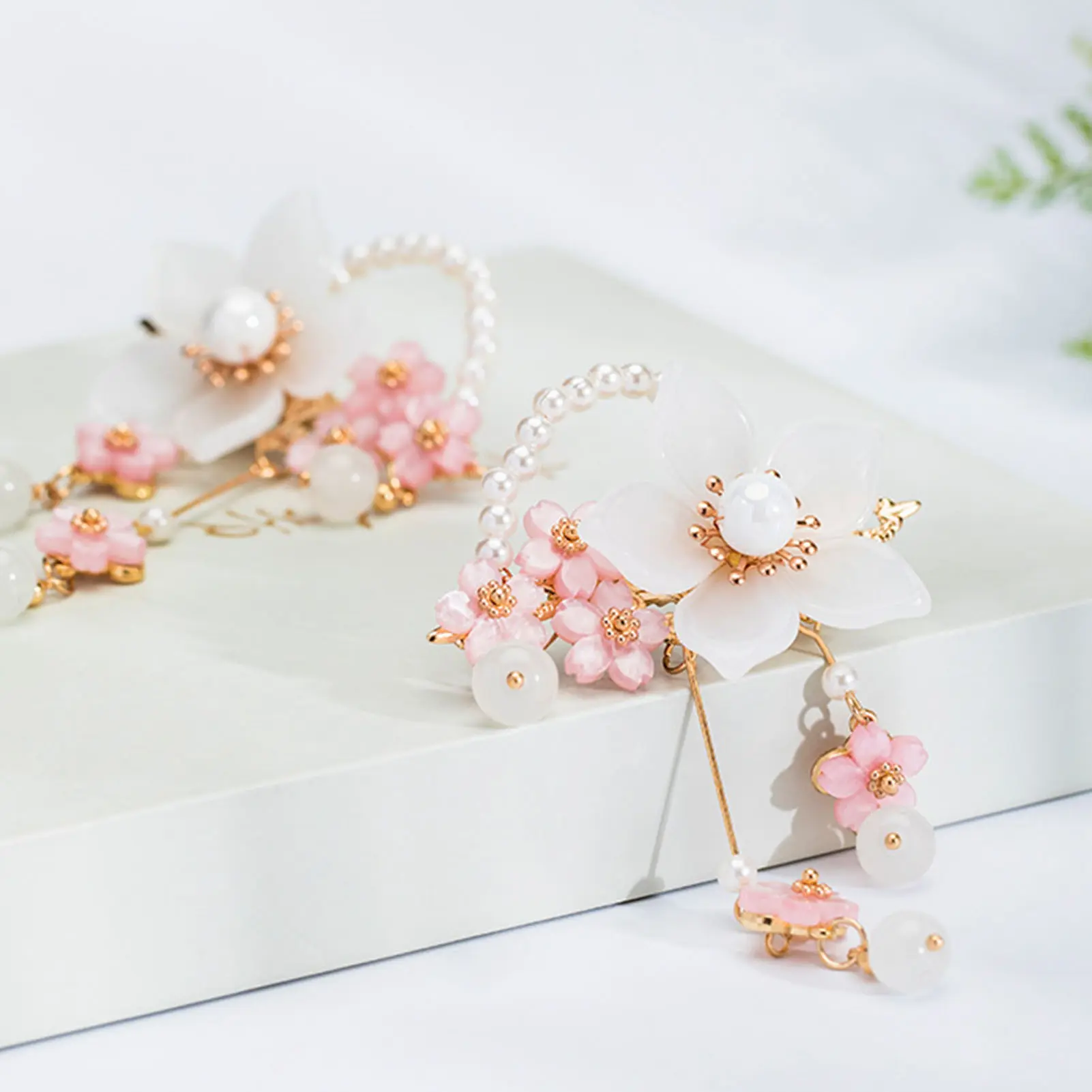 1 Pair Flower Tassel Hair Clips For Women Girls Vintage Chinese Style Floral Pearl Hairpin Exquisite Hanfu Hair Accessories
