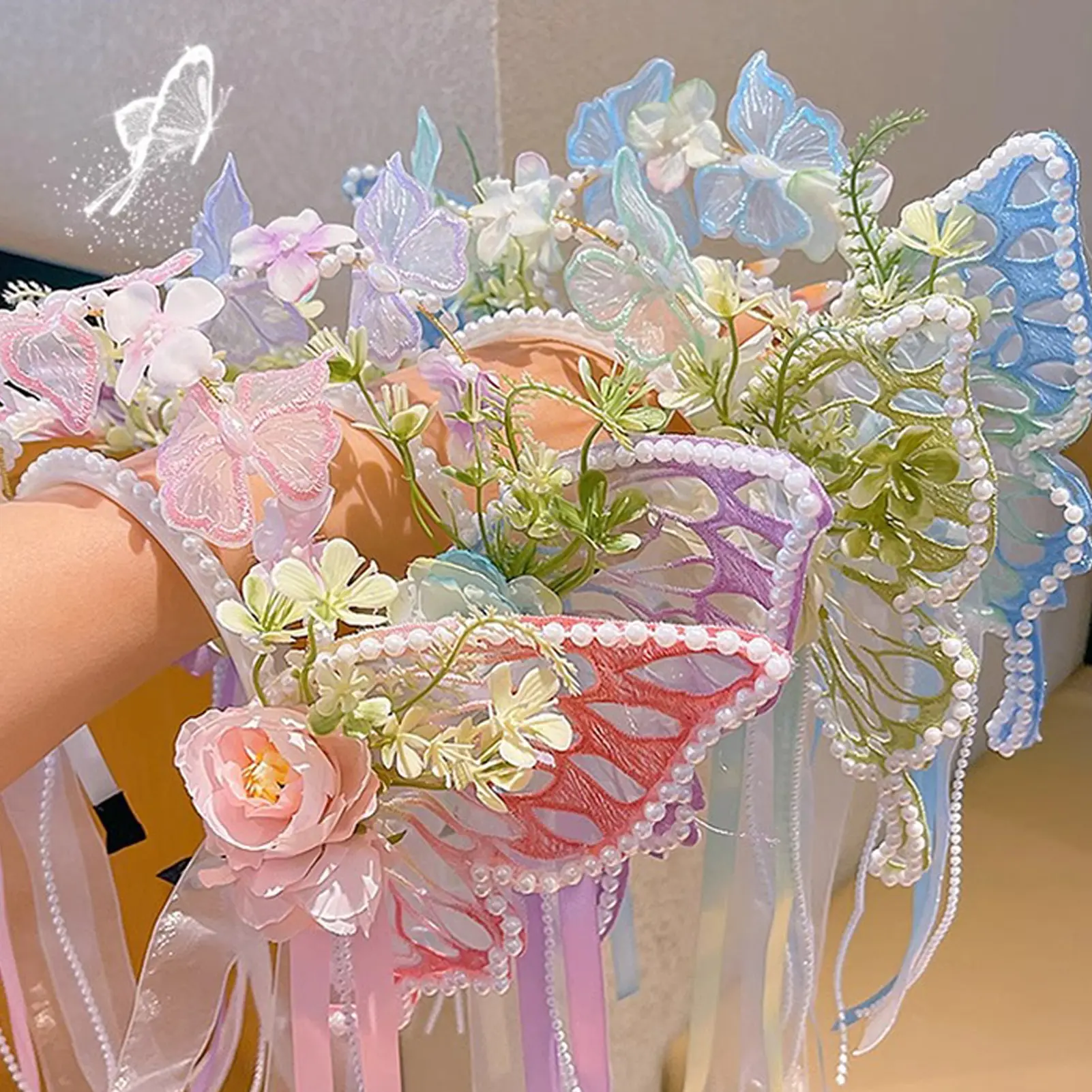 Fairy Flower Headband For Children Sweety Butterfly Element Tassel Hair Crown Girls Art Photography Hair Accessories Hair Hoop