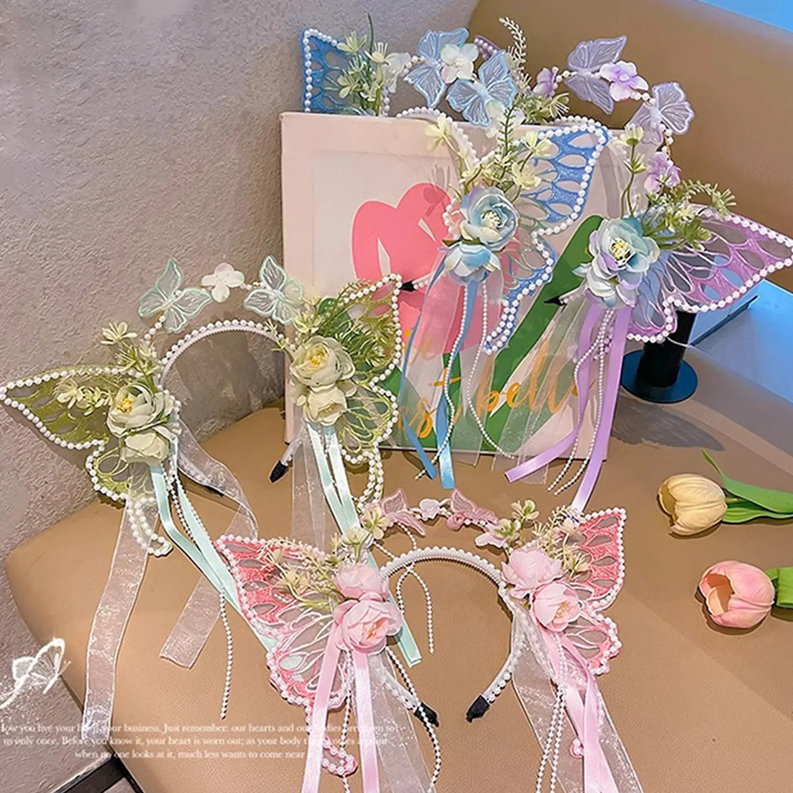 Fairy Flower Headband For Children Sweety Butterfly Element Tassel Hair Crown Girls Art Photography Hair Accessories Hair Hoop