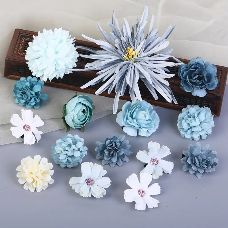 Elegant Blue Flower Hair Clips Bohemian Style Gauze Flower Hairpin For Women Exquisite Handmade Peony Rose Egg Flower Hair Clips