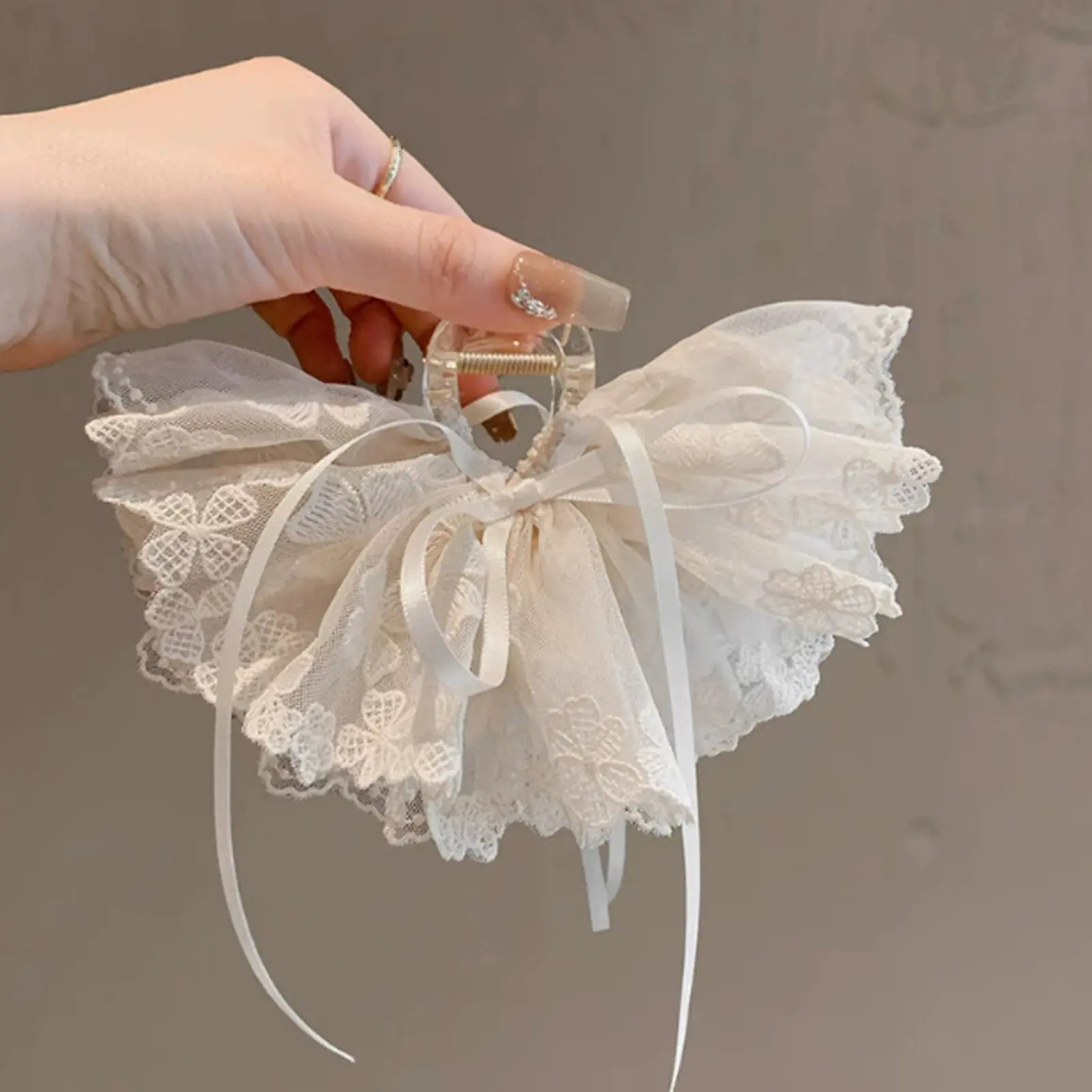 Elegant Fashion Hair Claw Barrettes With Lace Bowknot Flower Decor Ponytail Holder Large Shark Clip Thin Thick Long Short Hair