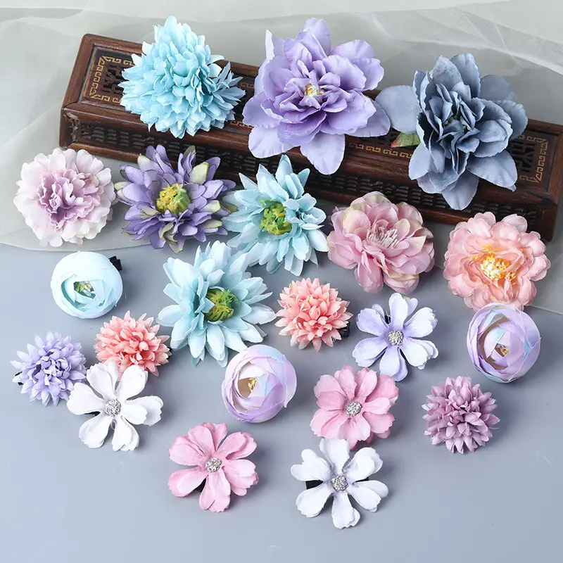 Elegant Blue Flower Hair Clips Bohemian Style Gauze Flower Hairpin For Women Exquisite Handmade Peony Rose Egg Flower Hair Clips